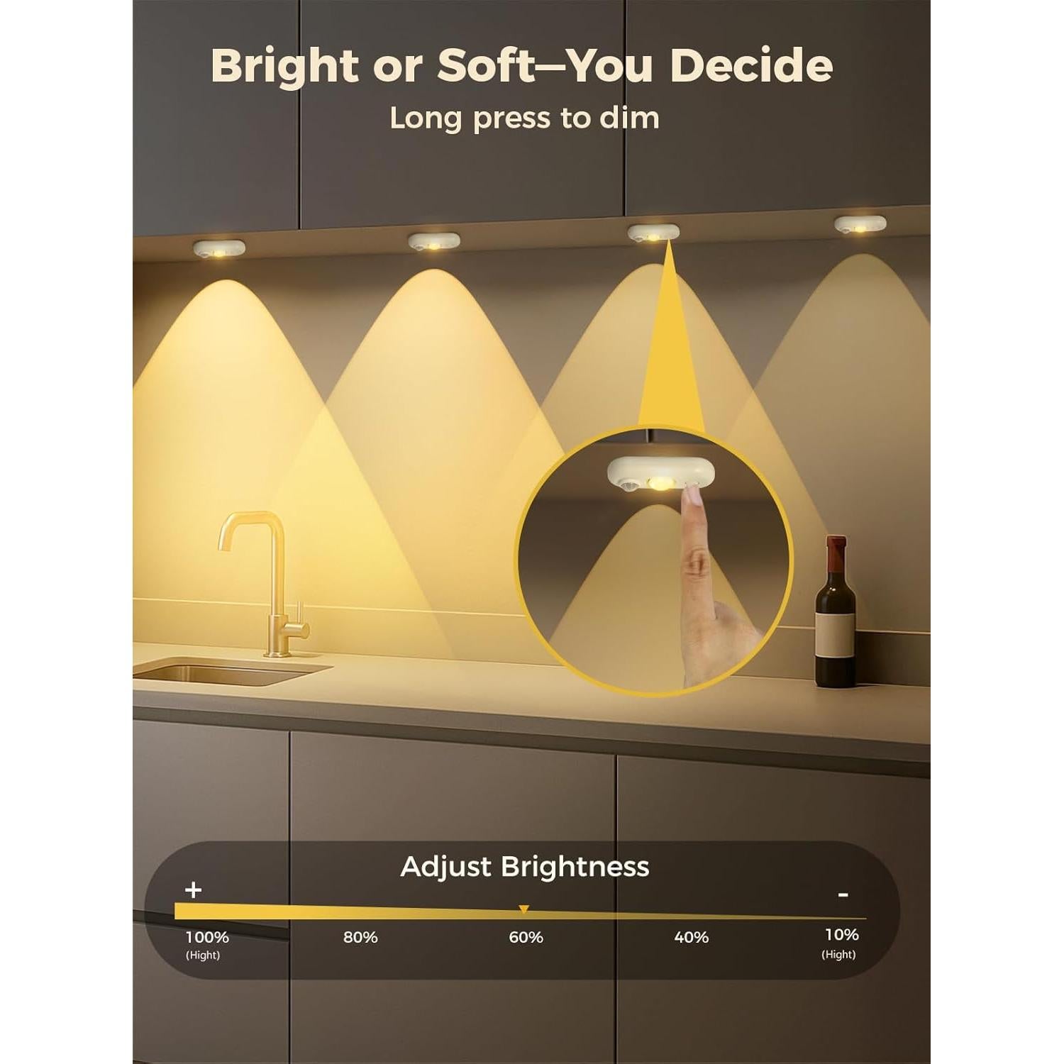 Luces LED con Sensor de Movimiento Recargables 3000K - Paquete de 6