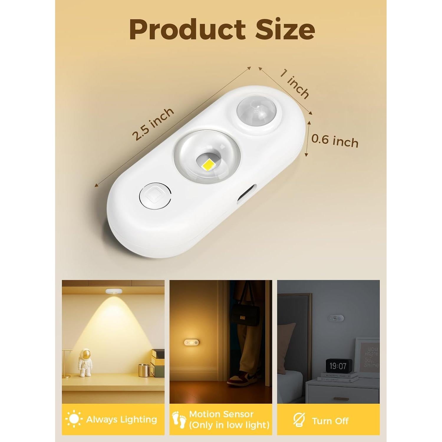 Luces LED con Sensor de Movimiento Recargables 3000K - Paquete de 6