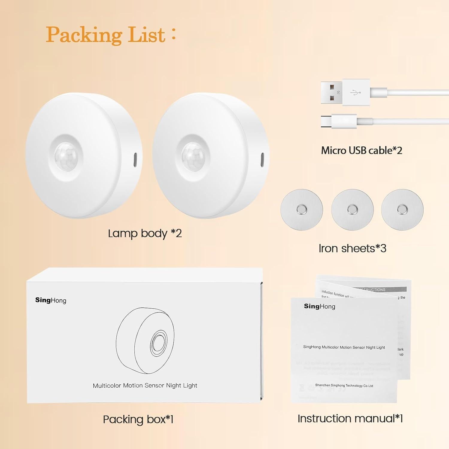 Sensor de Movimiento Luz Nocturna LED Recargable USB 8 Colores