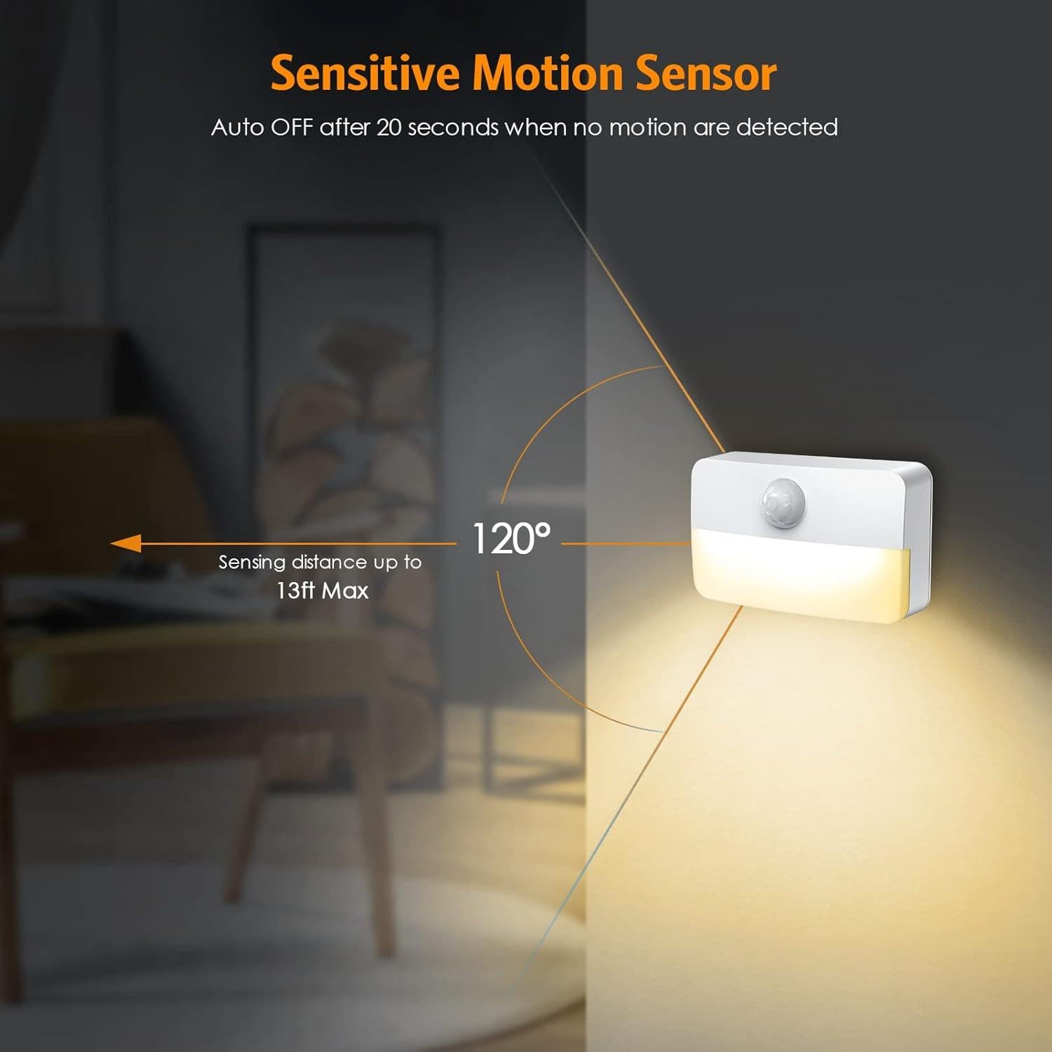 2 Pack Luz Nocturna Sensor de Movimiento JXTZ 3000K Adhesiva