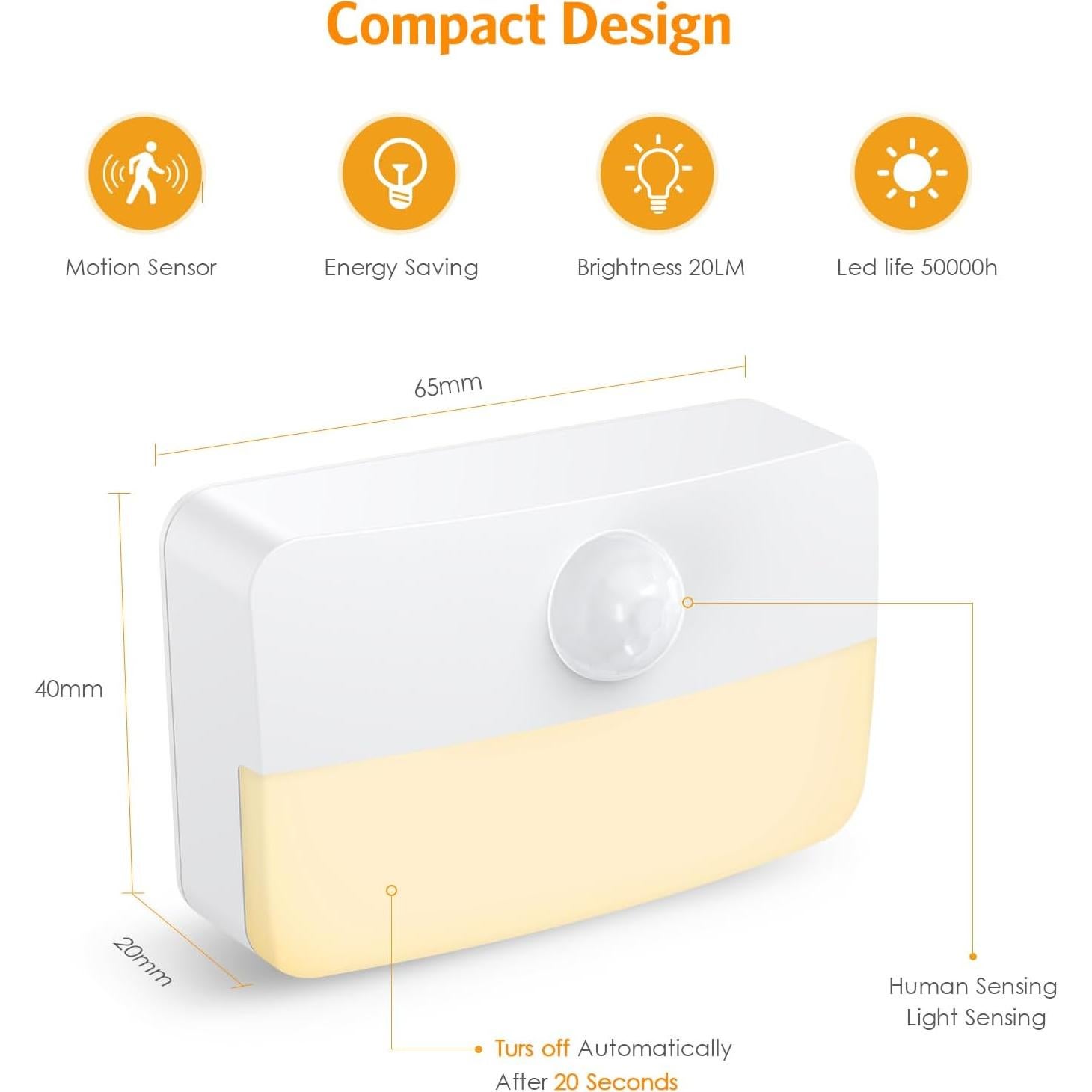 2 Pack Luz Nocturna Sensor de Movimiento JXTZ 3000K Adhesiva