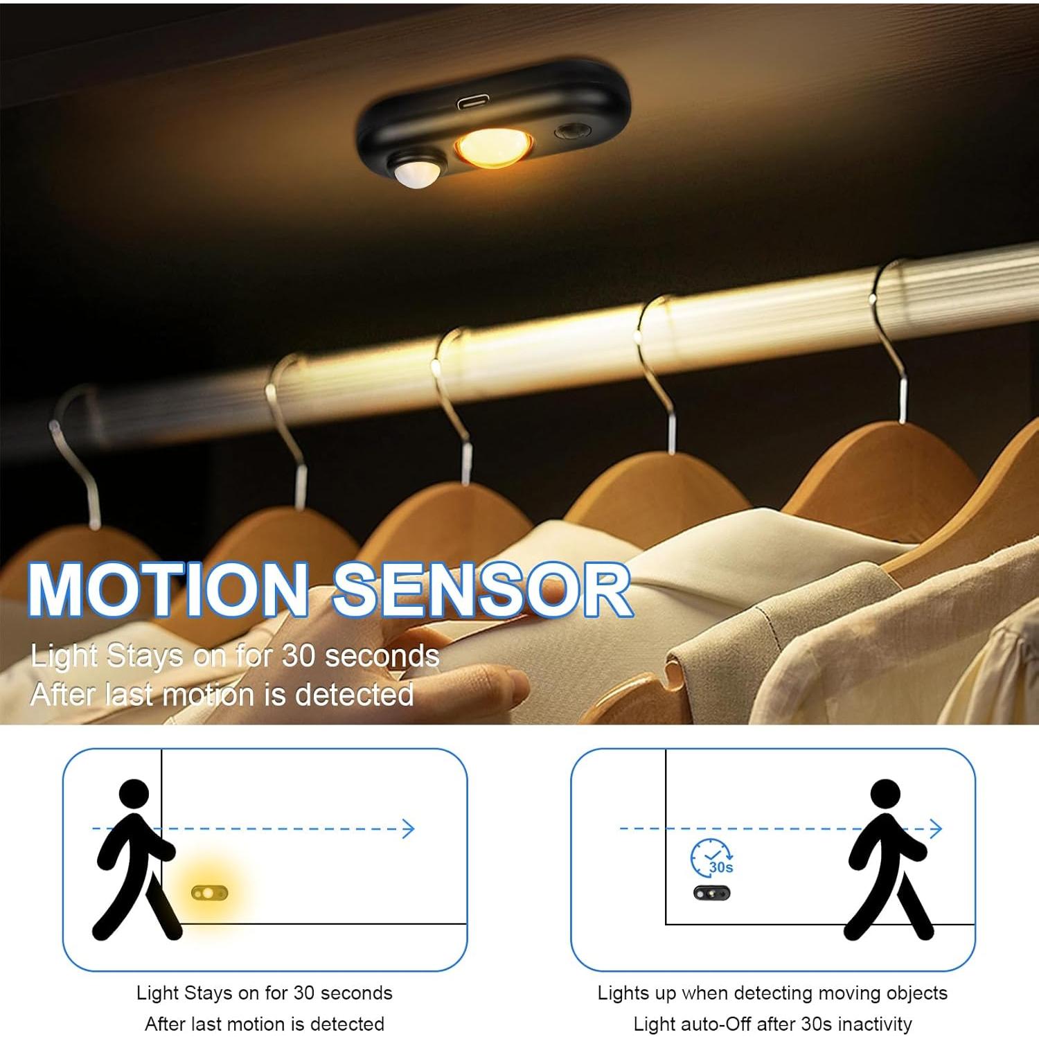 Luz LED Puck Recargable con Sensor de Movimiento 6 Pzas