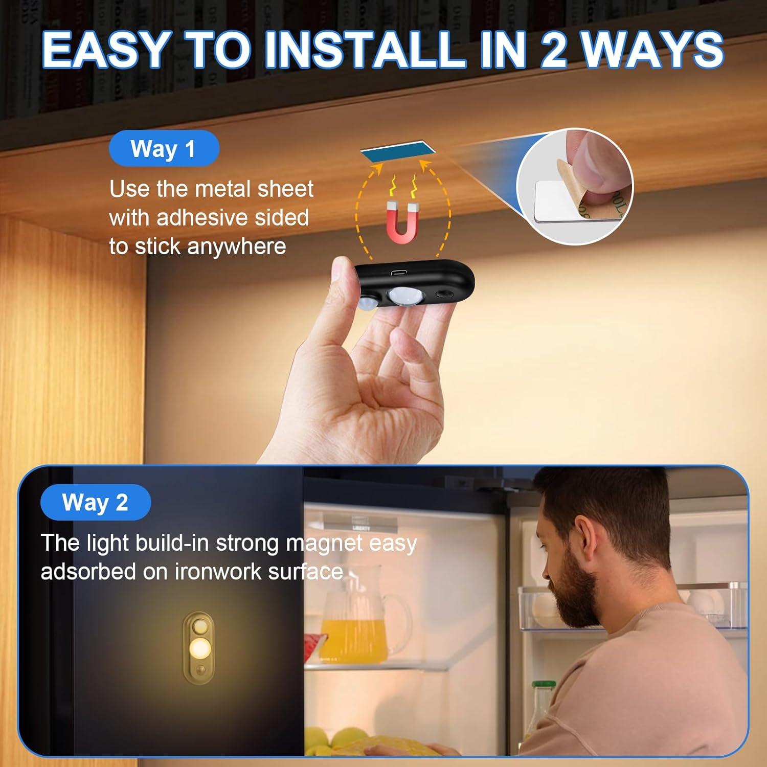 Luz LED Puck Recargable con Sensor de Movimiento 6 Pzas