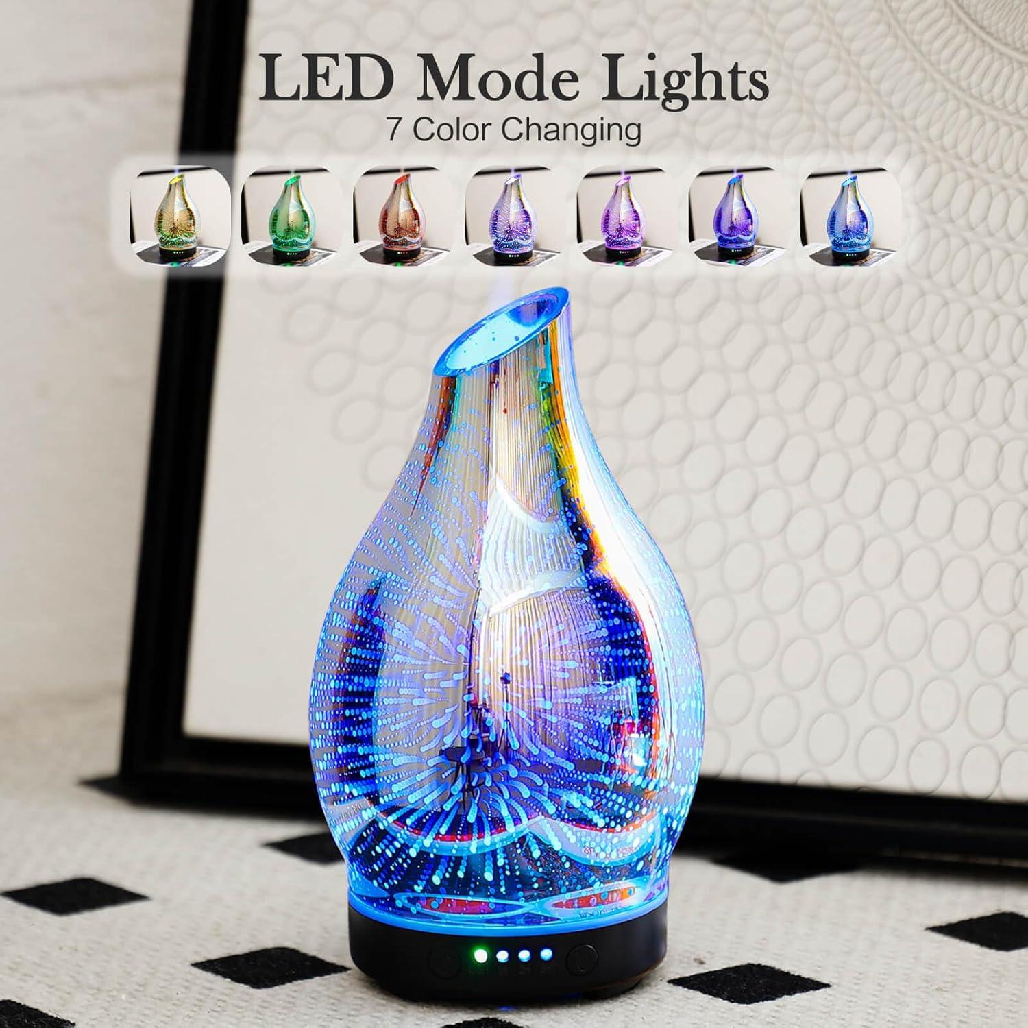 Difusor de Aceite Esencial Porseme 150ml Vidrio LED 7 Colores