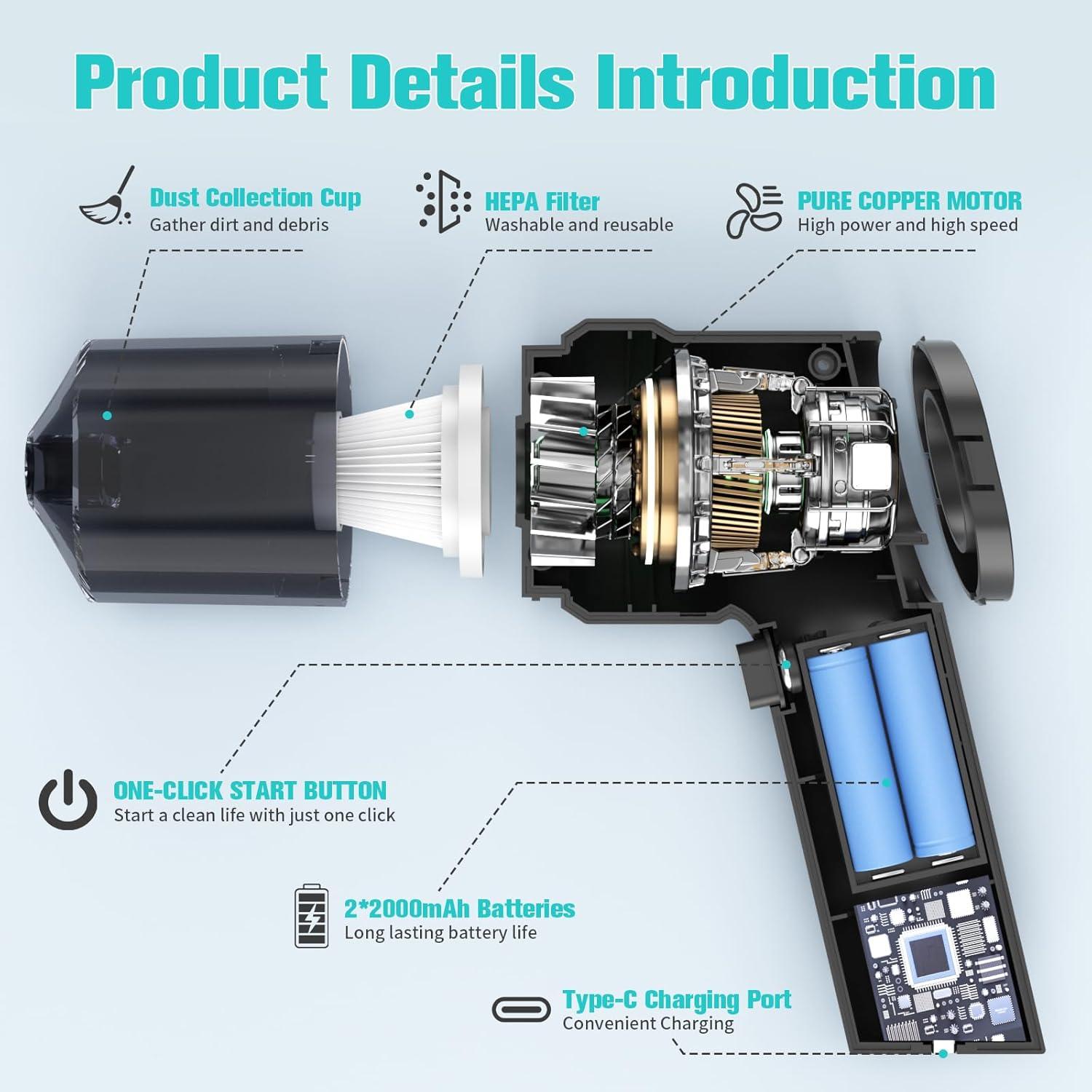 Aspiradora de Mano WOKEGI WX1 Inalámbrica 10000PA Compacta