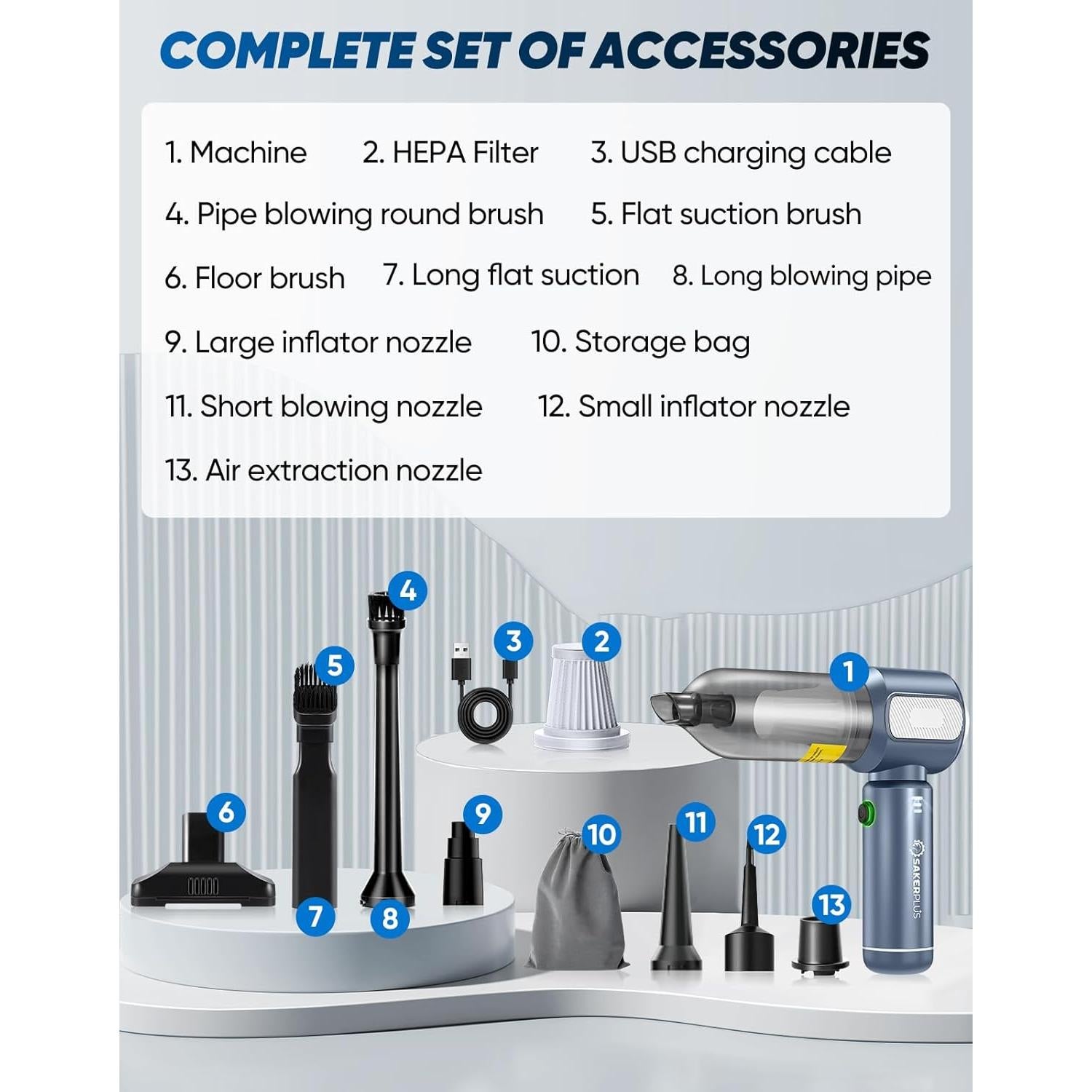 Mini Aspiradora Inalámbrica SakerPlus SW106 3 en 1 17500Pa