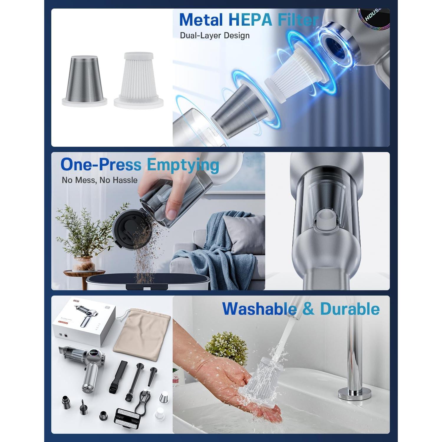 Aspiradora de Mano Houscly ST-6663 Inalámbrica 25000Pa 4-en-1