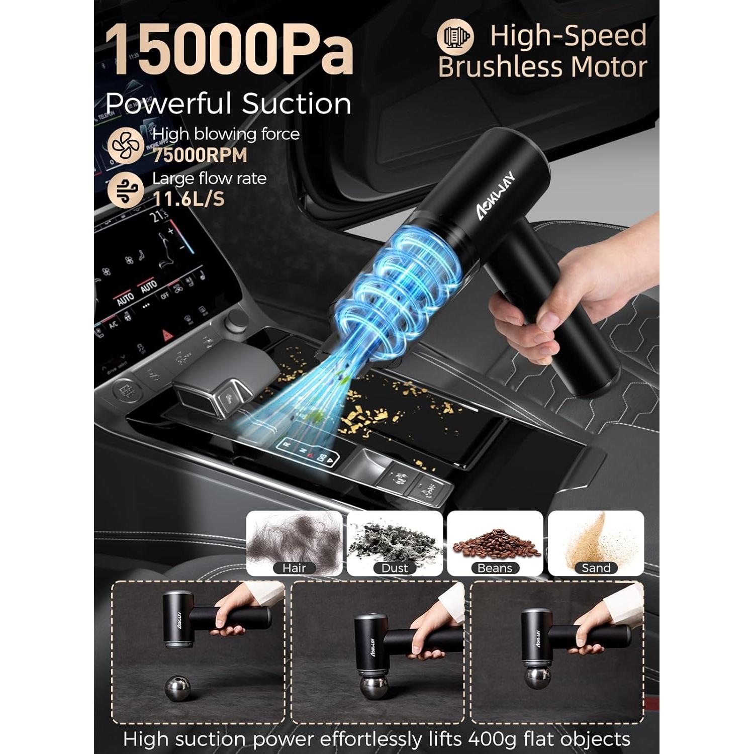 Aspiradora de Mano Aokway Sin Cable 15000PA Verde 4 en 1