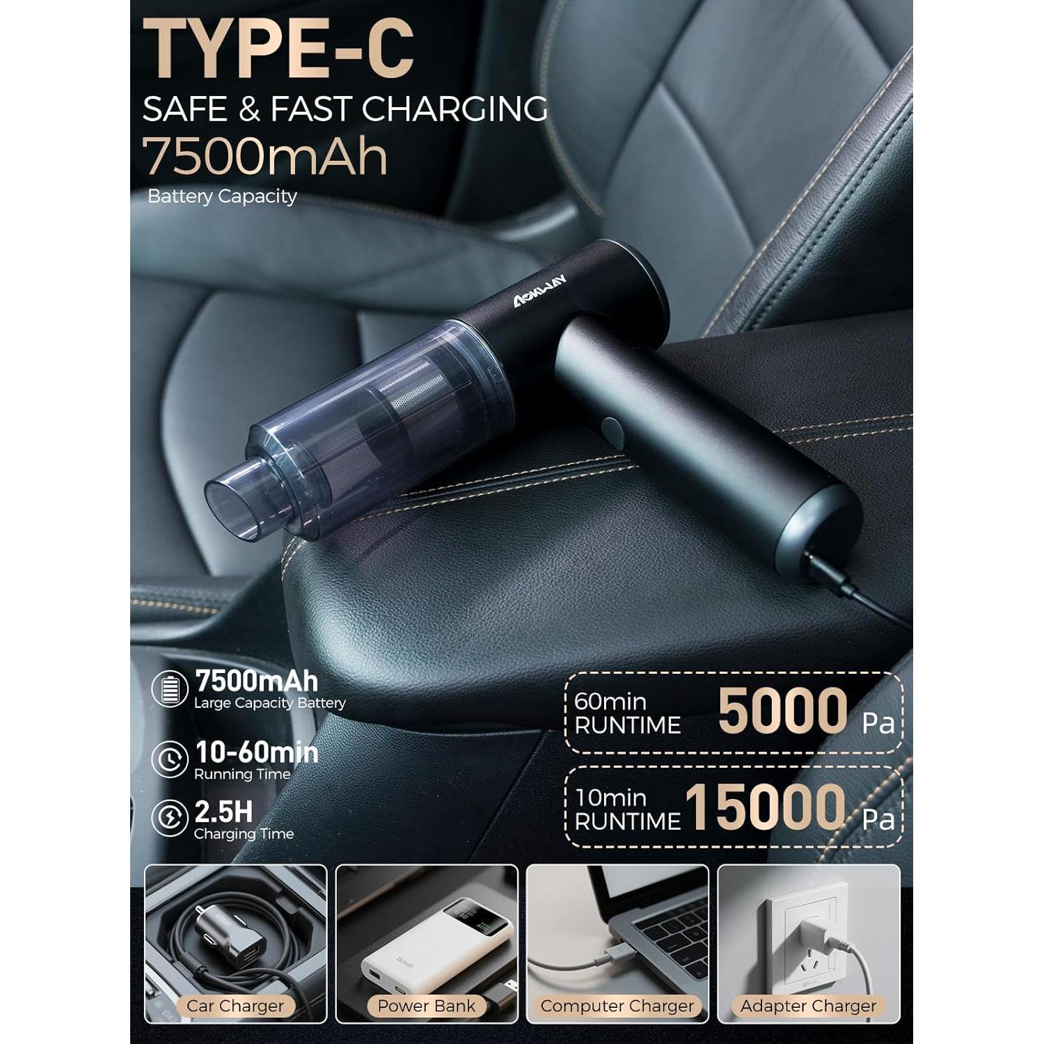 Aspiradora de Mano Aokway Sin Cable 15000PA Verde 4 en 1