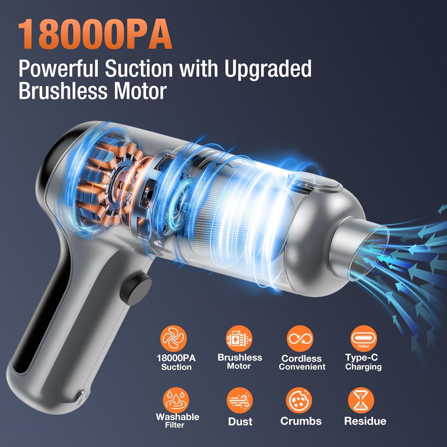 Aspiradora de Coche Inalámbrica MARLALL LT-126 18000Pa Plata