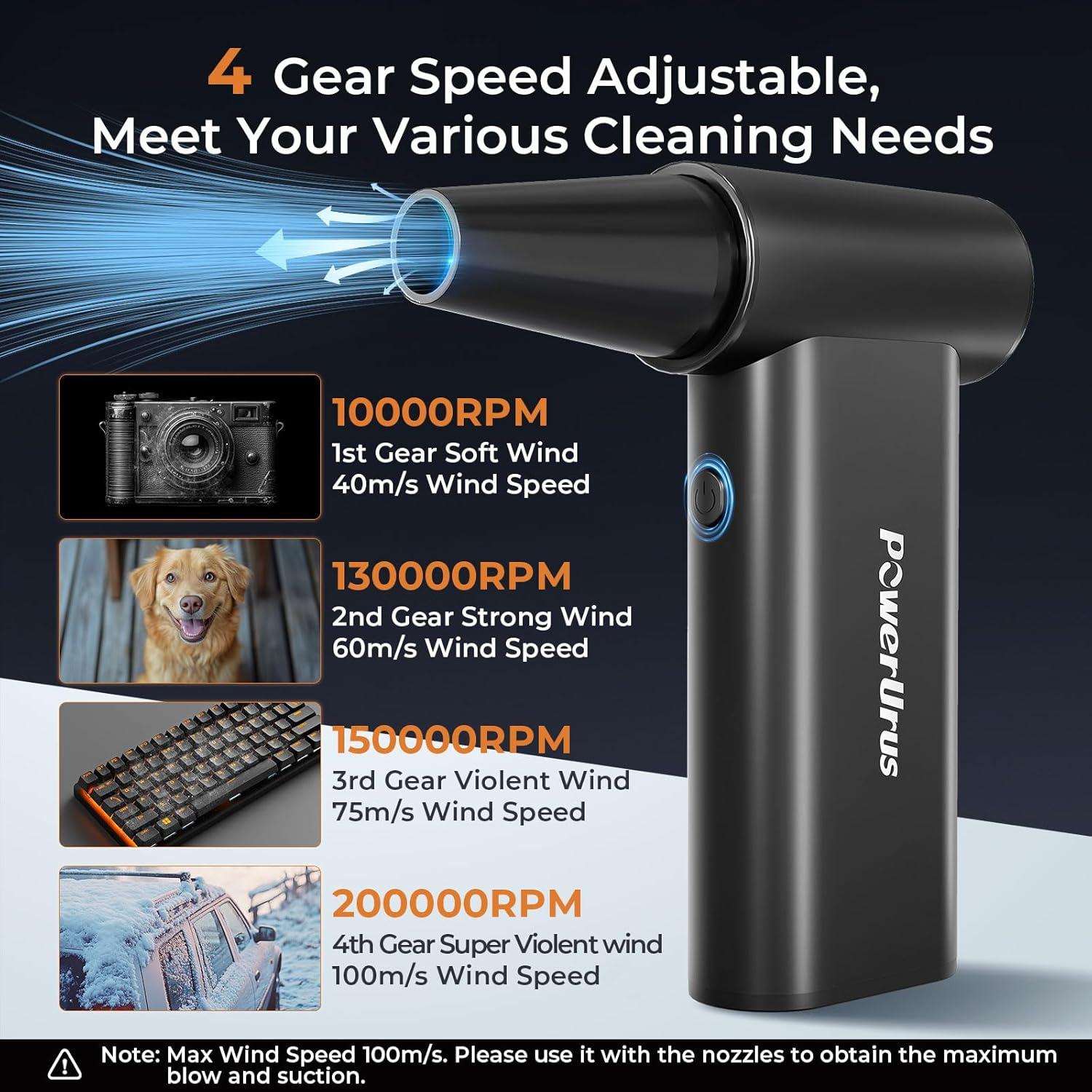 Soplador de Aire Comprimido PowerUrus 8000mAh 4 Velocidades