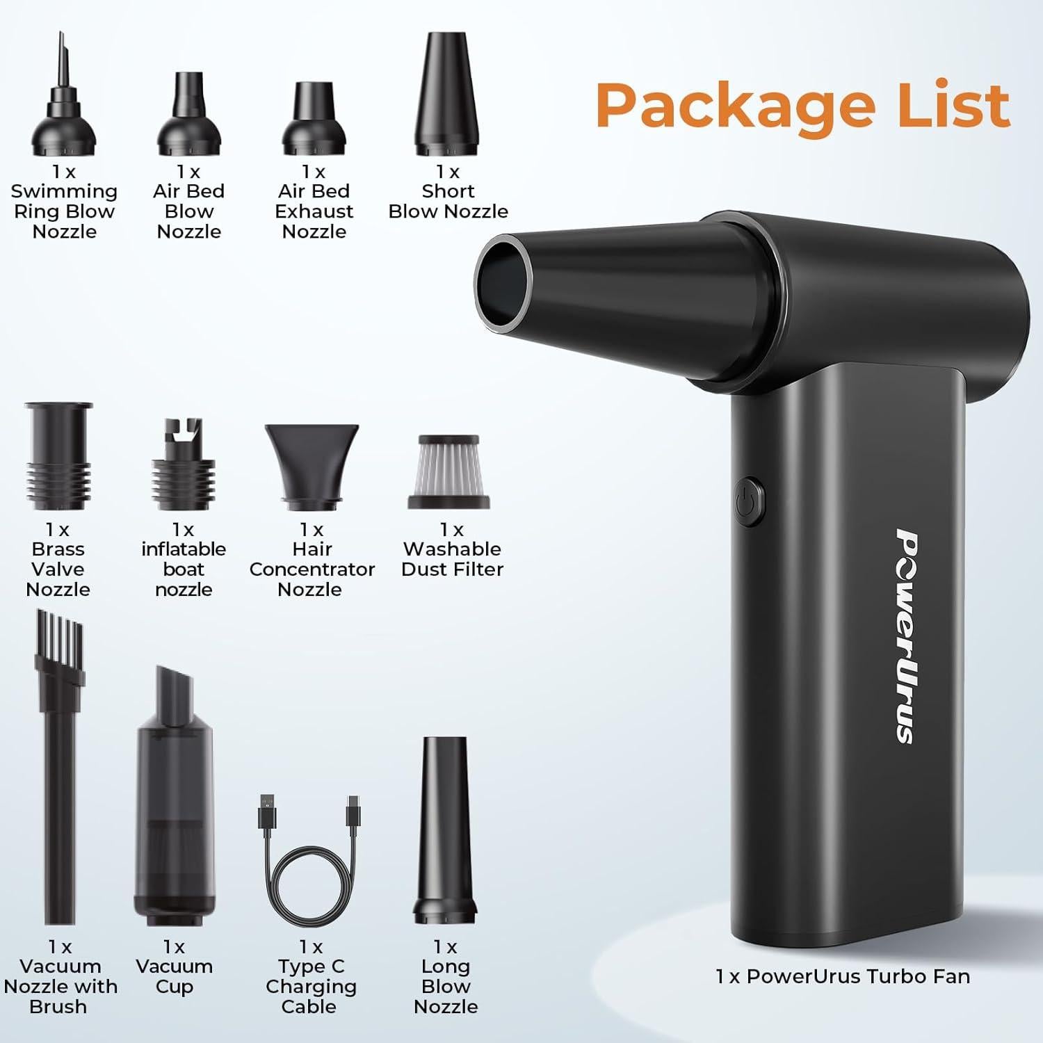 Soplador de Aire Comprimido PowerUrus 8000mAh 4 Velocidades