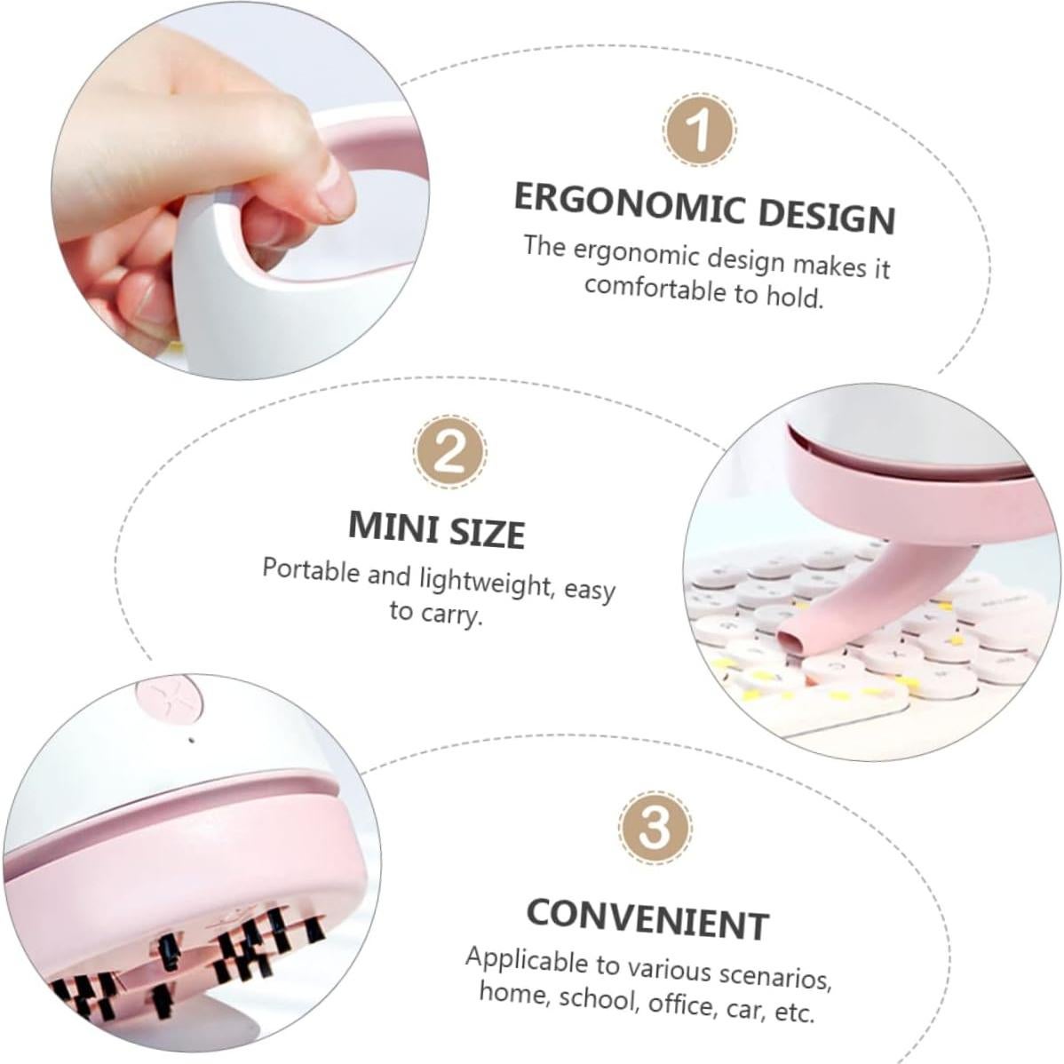 Aspiradora de Mano LOEFLIFA USB Rosa 9.9x8.6cm Recargable