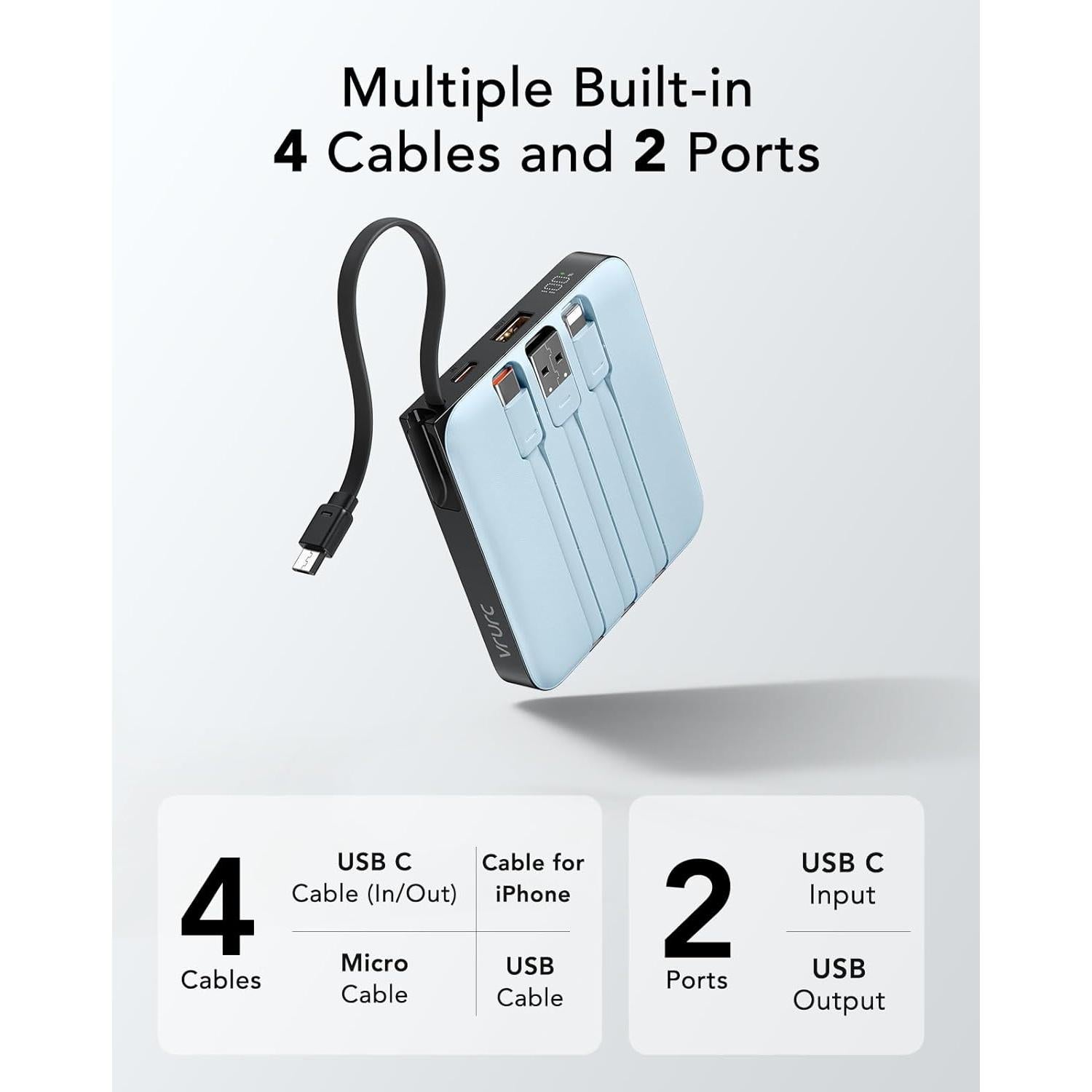 Cargador Portátil VRURC 10000mAh Carga Rápida 20W Azul