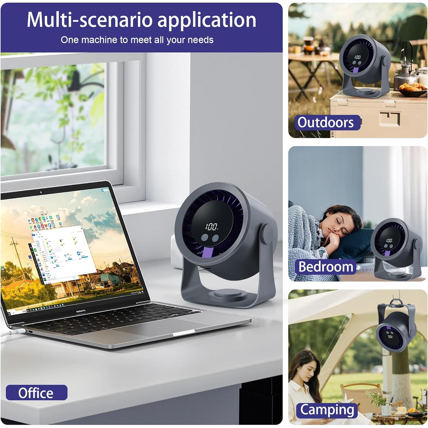 Ventilador de Escritorio hYwecy FF18, 360° Rotación, 1-120 Velocidades, Batería 4000mAh