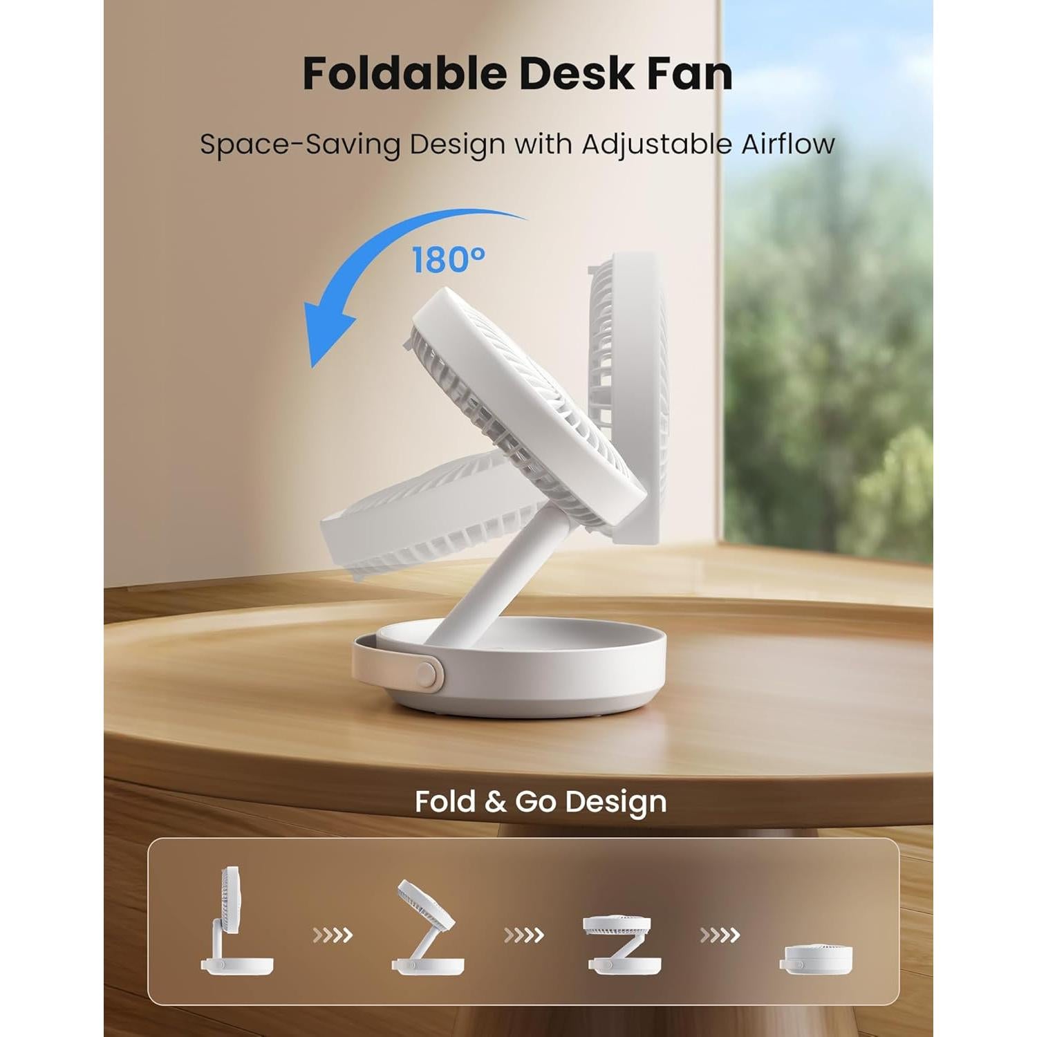 Ventilador de Mesa Plegable Gaiatop 6000mAh con Luz LED