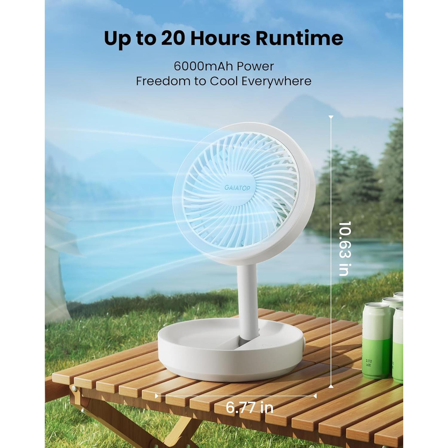 Ventilador de Mesa Plegable Gaiatop 6000mAh con Luz LED