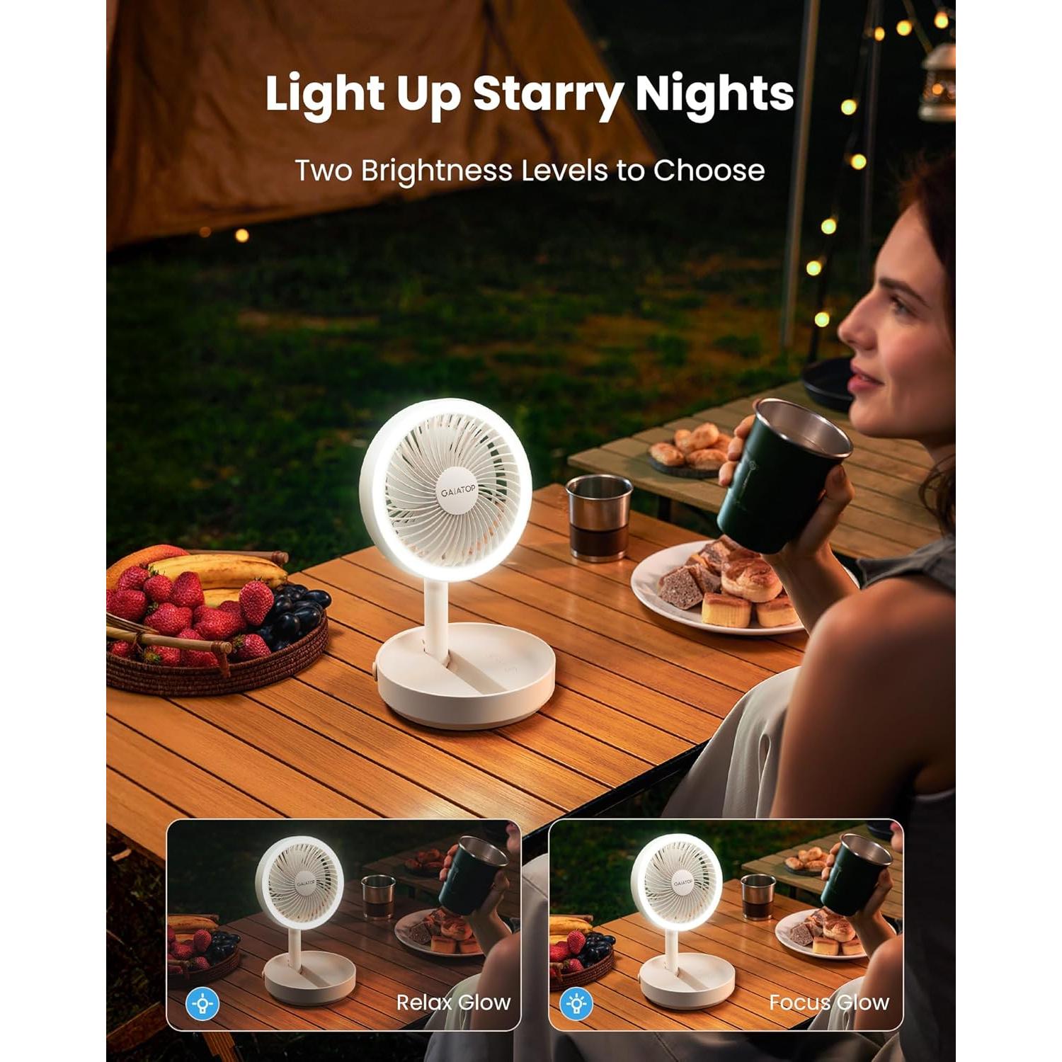 Ventilador de Mesa Plegable Gaiatop 6000mAh con Luz LED