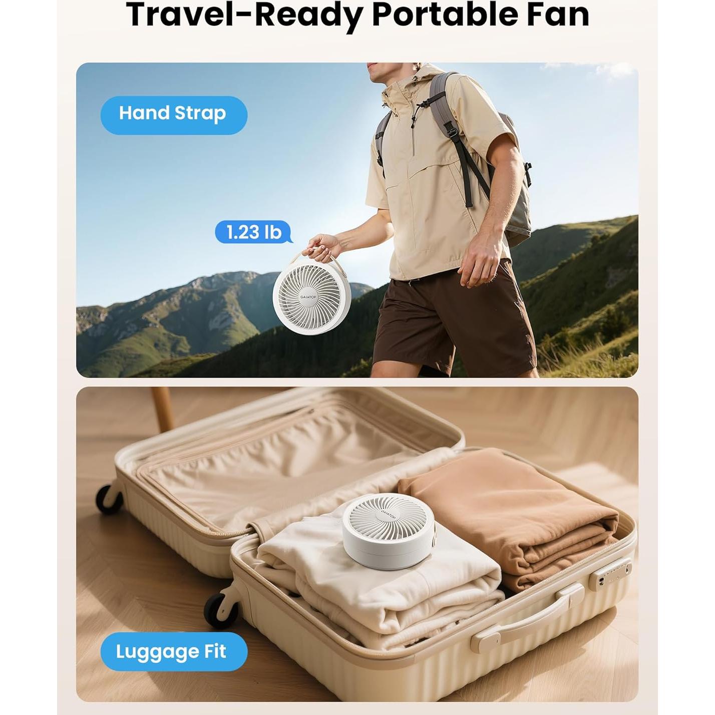 Ventilador de Mesa Plegable Gaiatop 6000mAh con Luz LED