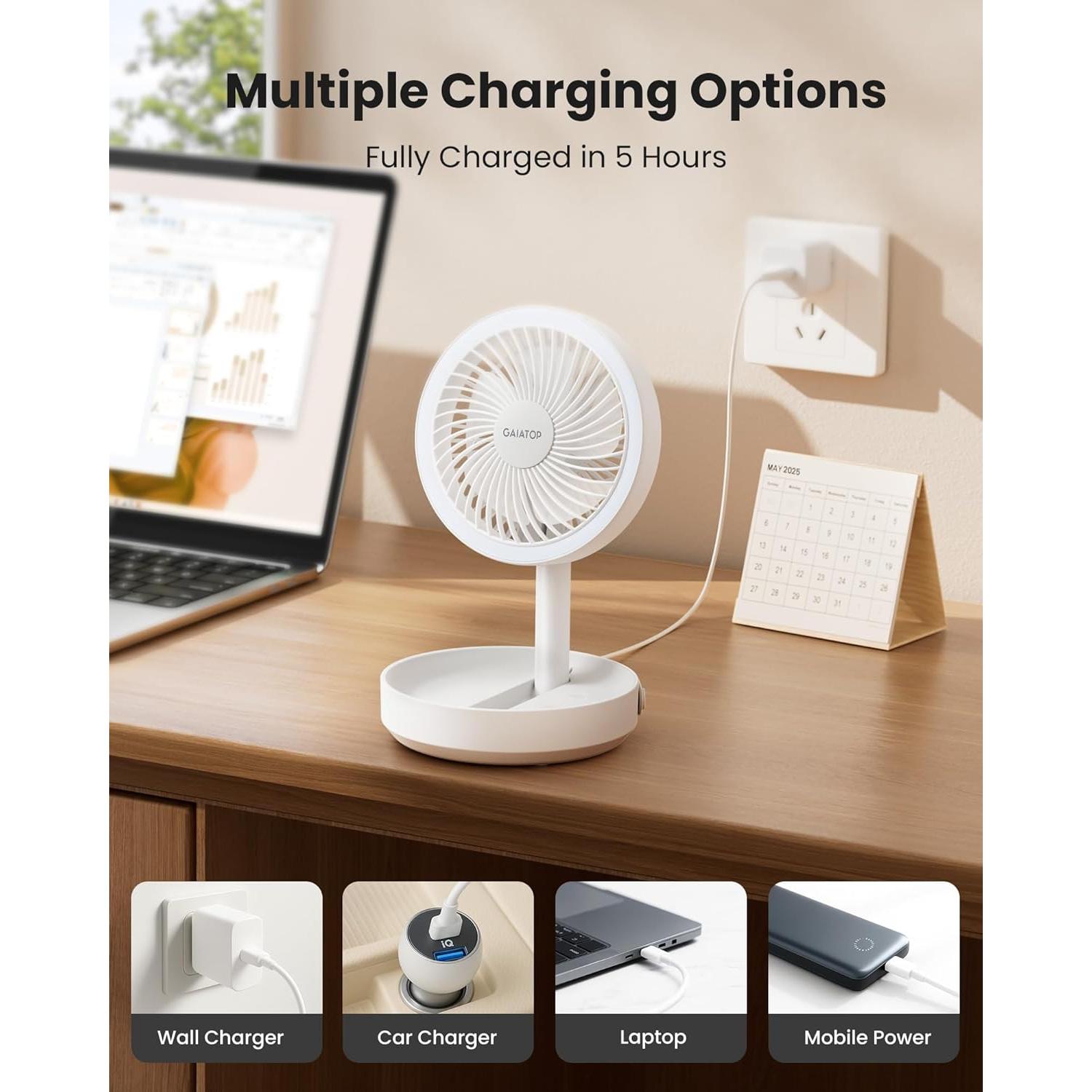 Ventilador de Mesa Plegable Gaiatop 6000mAh con Luz LED