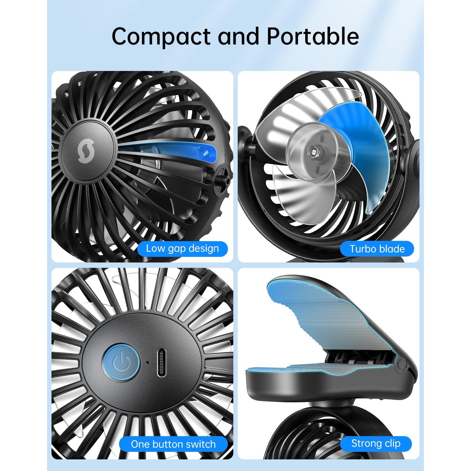 Ventilador de Clip SWEETFULL S27 Mini Recargable 3 Velocidades