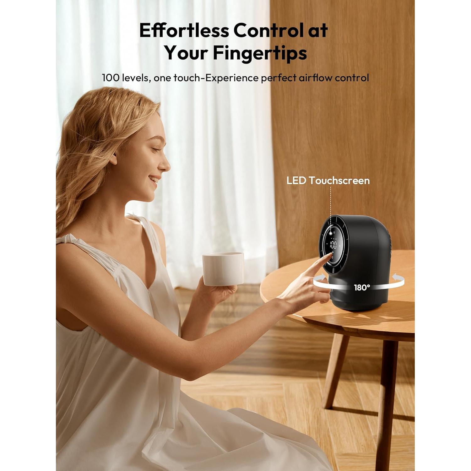 Ventilador de Mesa Aecooly Control Táctil 8000mAh 100 Velocidades