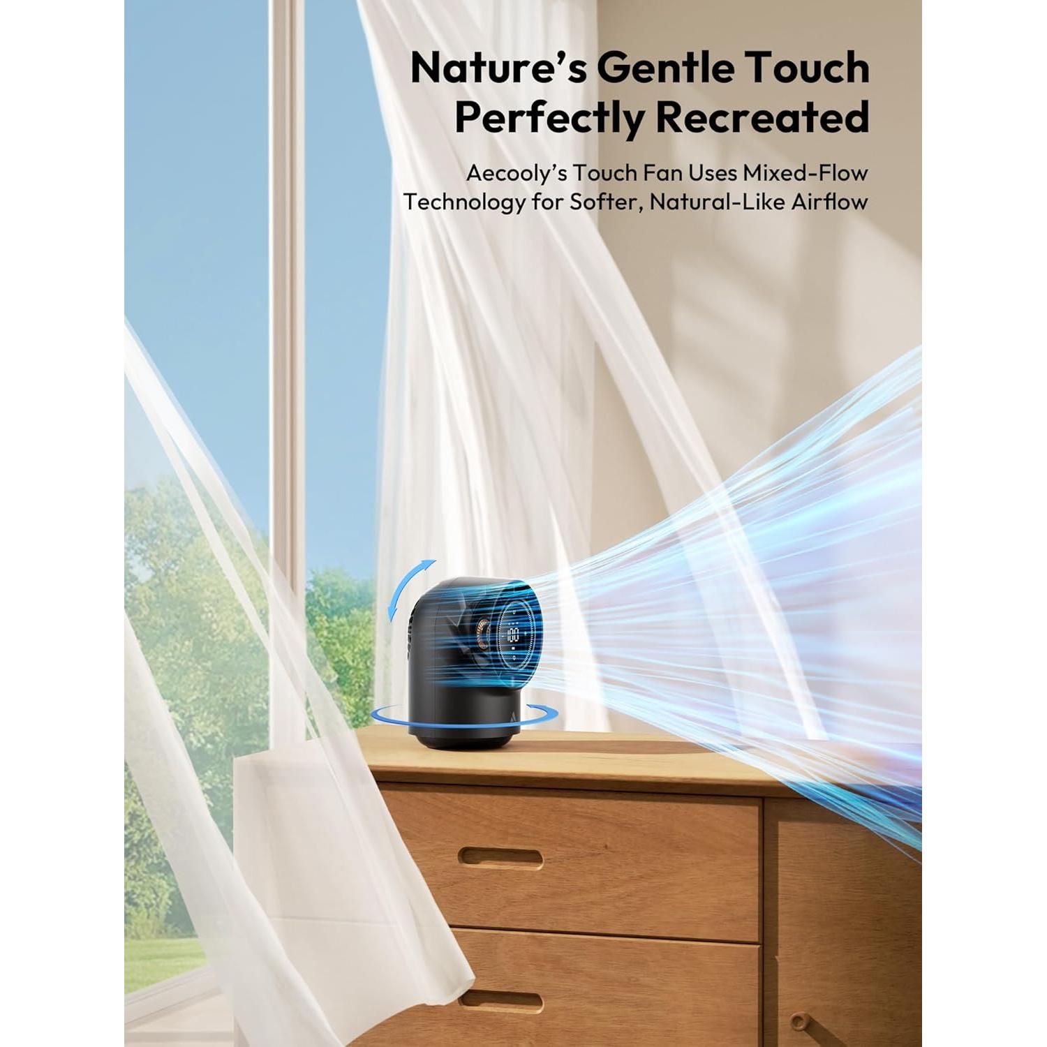 Ventilador de Mesa Aecooly Control Táctil 8000mAh 100 Velocidades