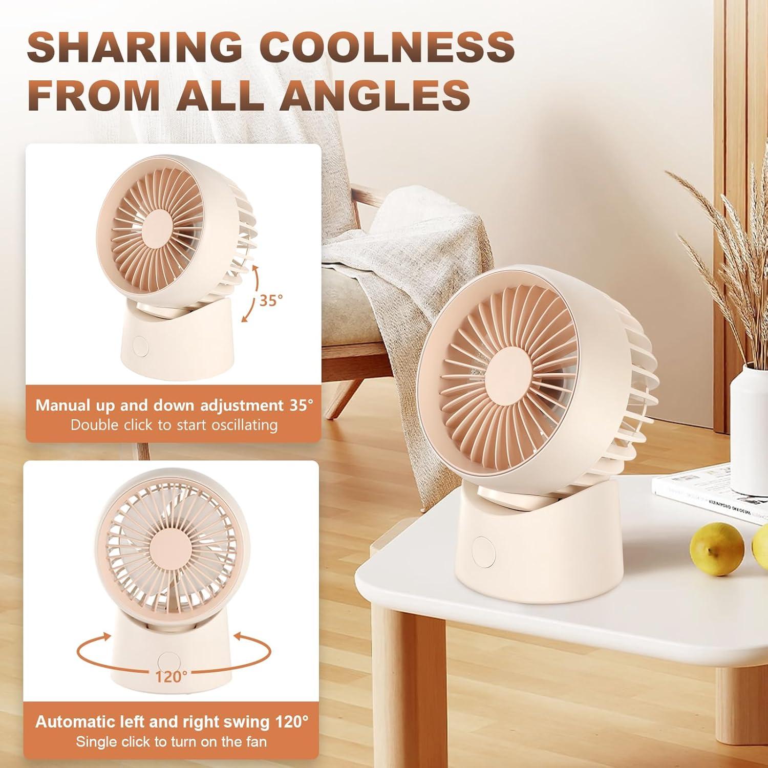 Ventilador de Escritorio FITENOUGH Oscilante 4 Velocidades Beige