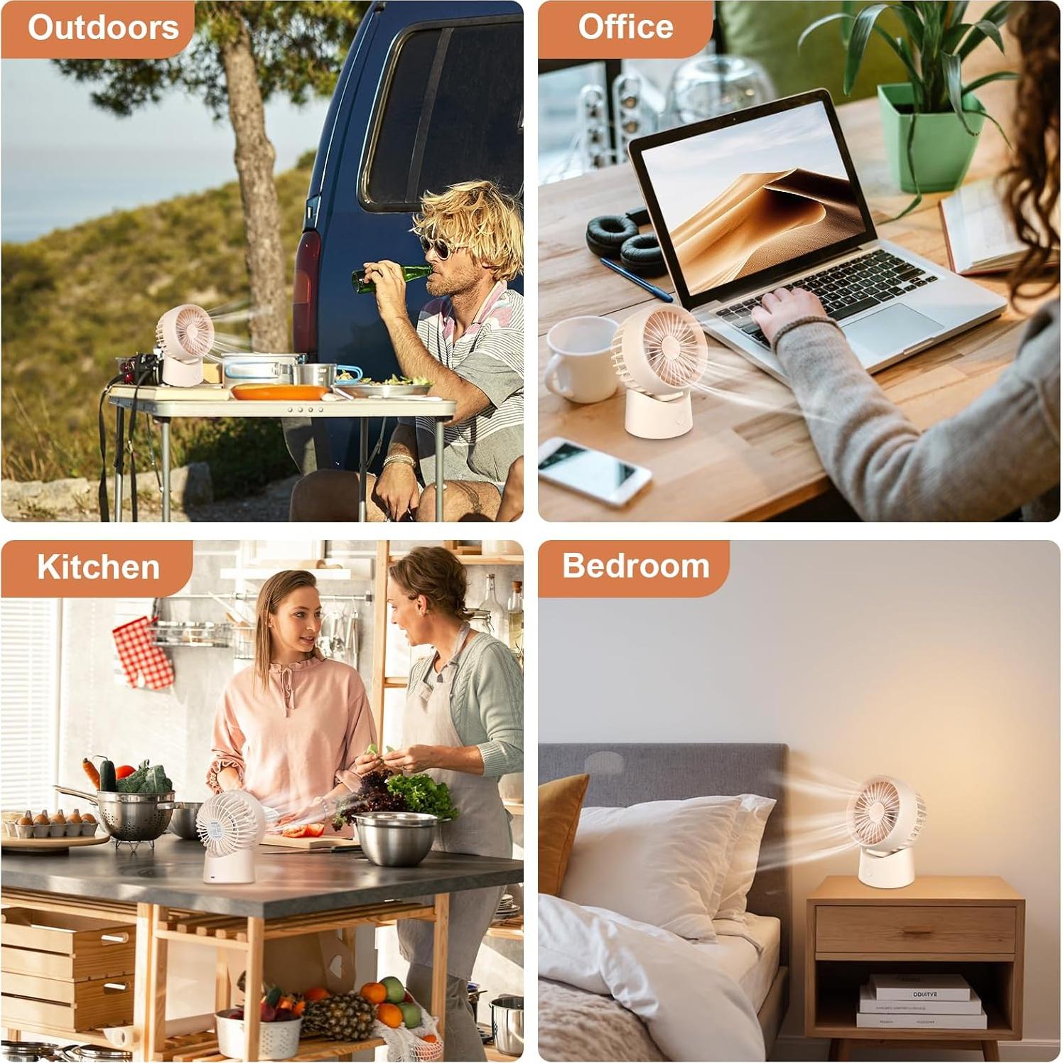 Ventilador de Escritorio FITENOUGH Oscilante 4 Velocidades Beige