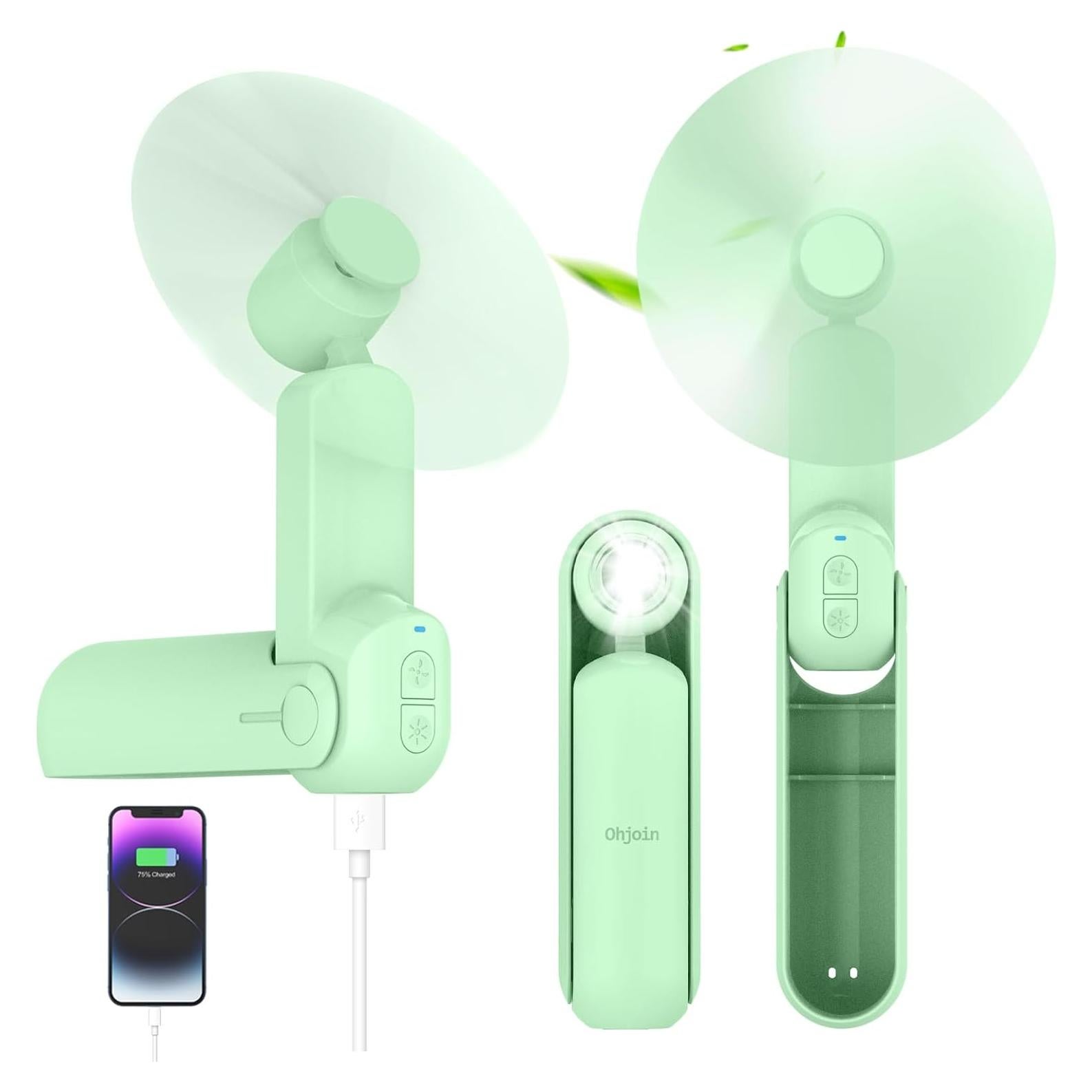 Ventilador portátil 4 en 1 Ohjoin recargable USB verde claro