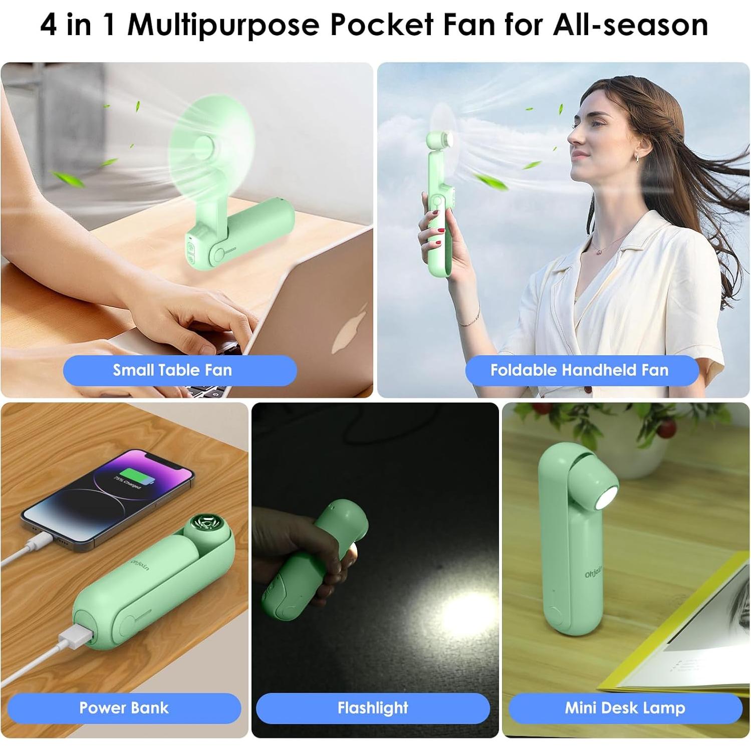 Ventilador portátil 4 en 1 Ohjoin recargable USB verde claro