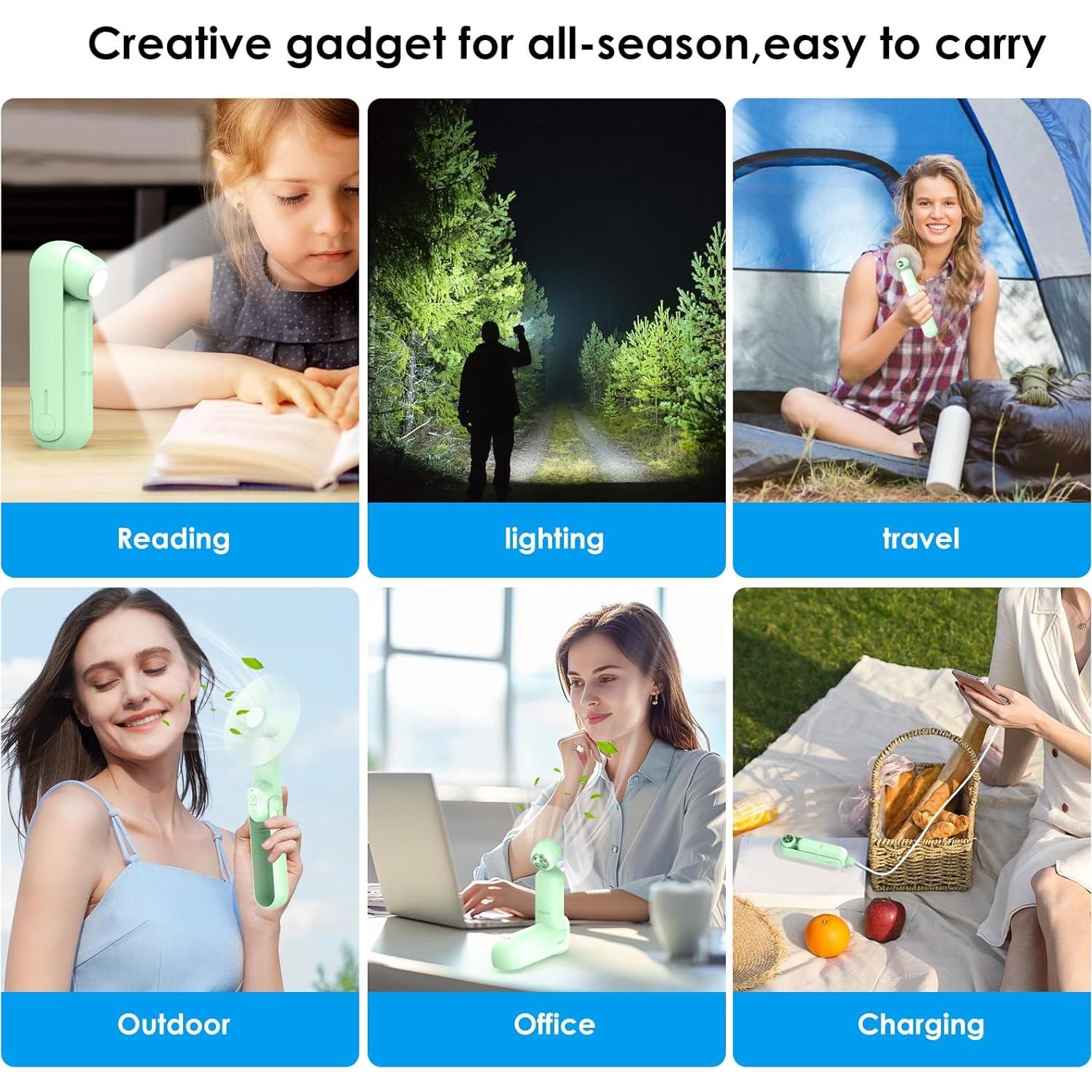 Ventilador portátil 4 en 1 Ohjoin recargable USB verde claro