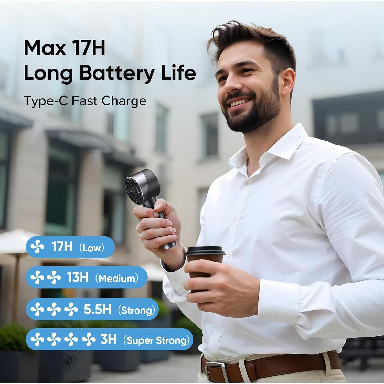 Ventilador Turbo Portátil AMACOOL G3 Recargable 17h 4 Velocidades