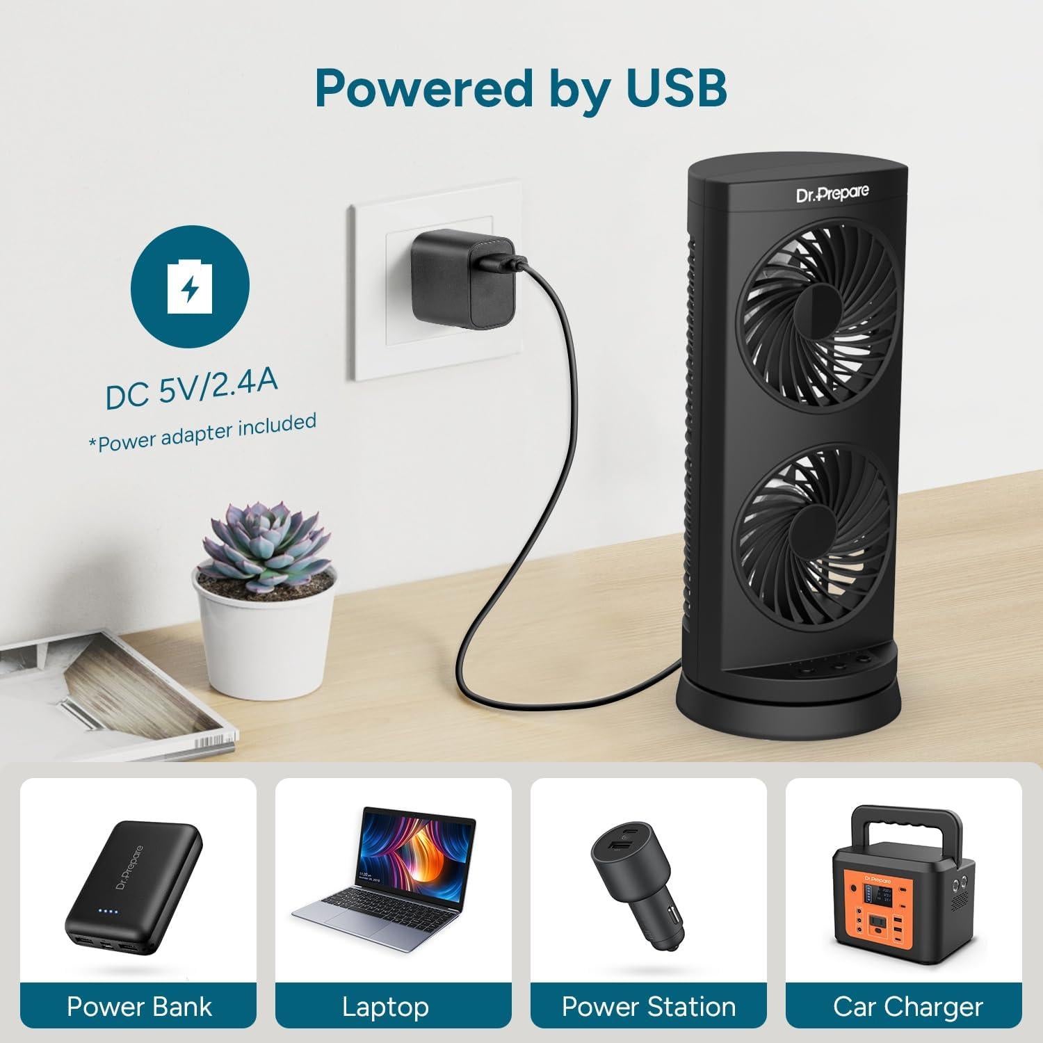 Ventilador de Torre USB Dr. Prepare DCDF11-G1, 3 Velocidades, Oscilante 110°