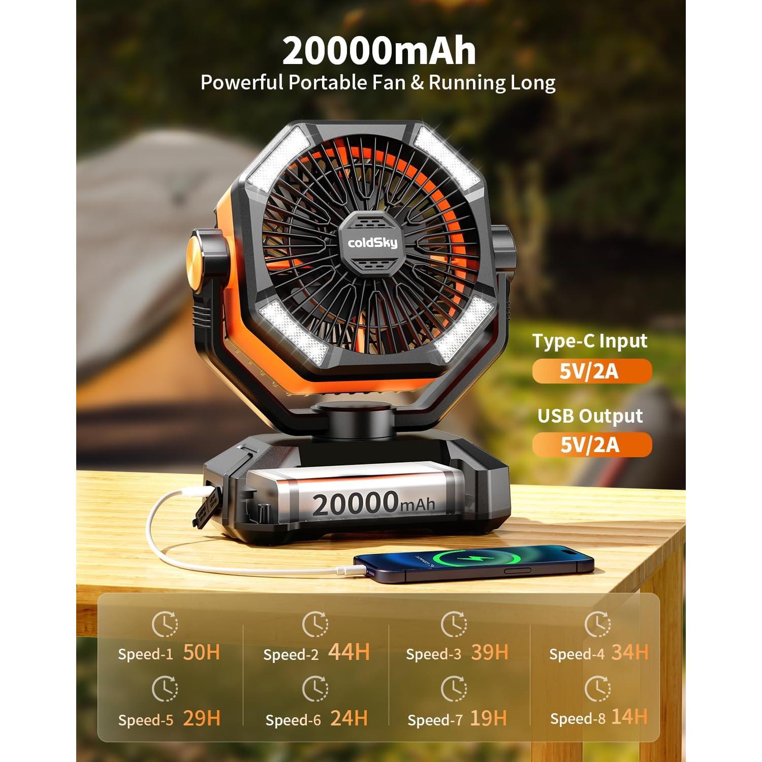 Ventilador de Camping coldSky HY-8136S 20000mAh con Luz LED