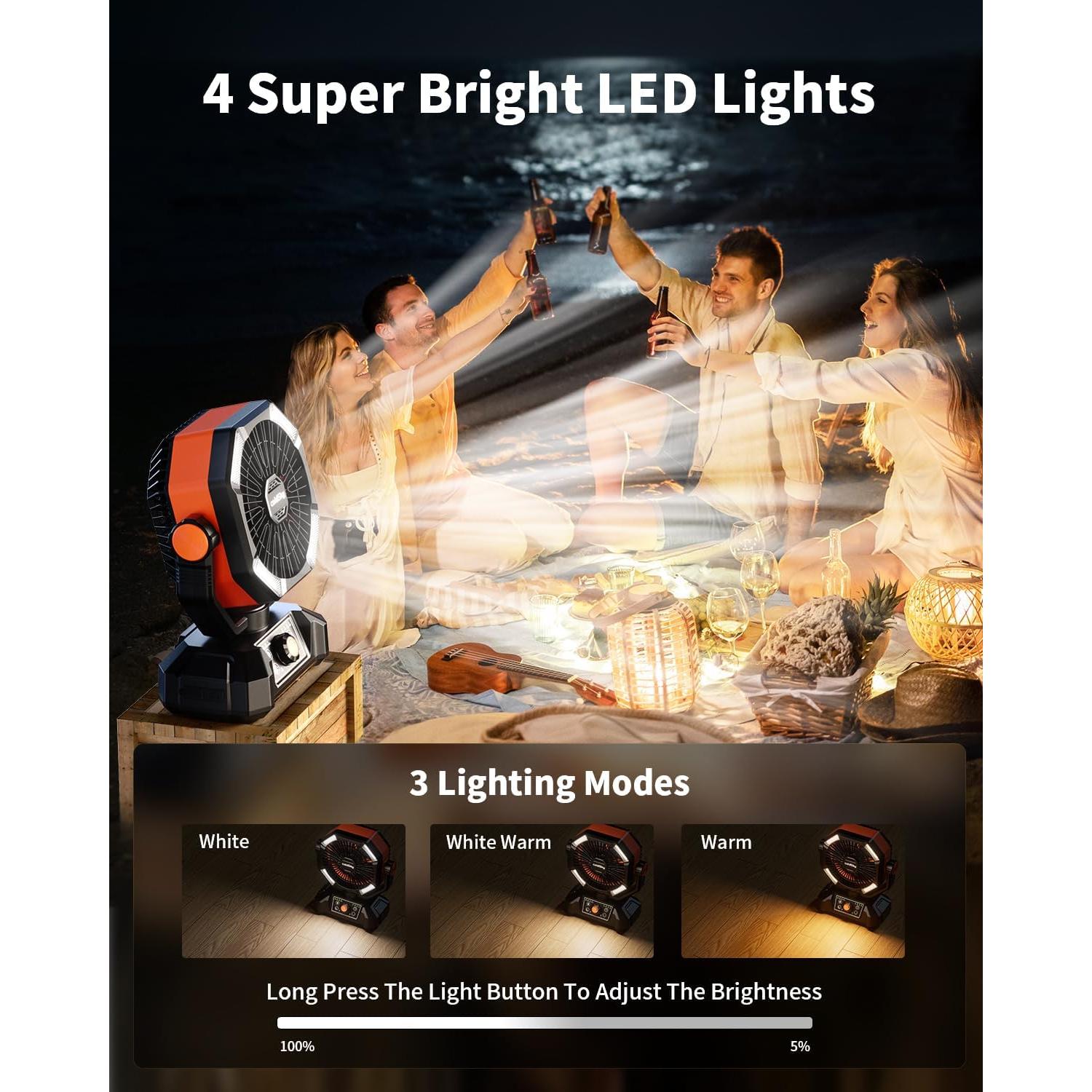 Ventilador de Camping coldSky HY-8136S 20000mAh con Luz LED