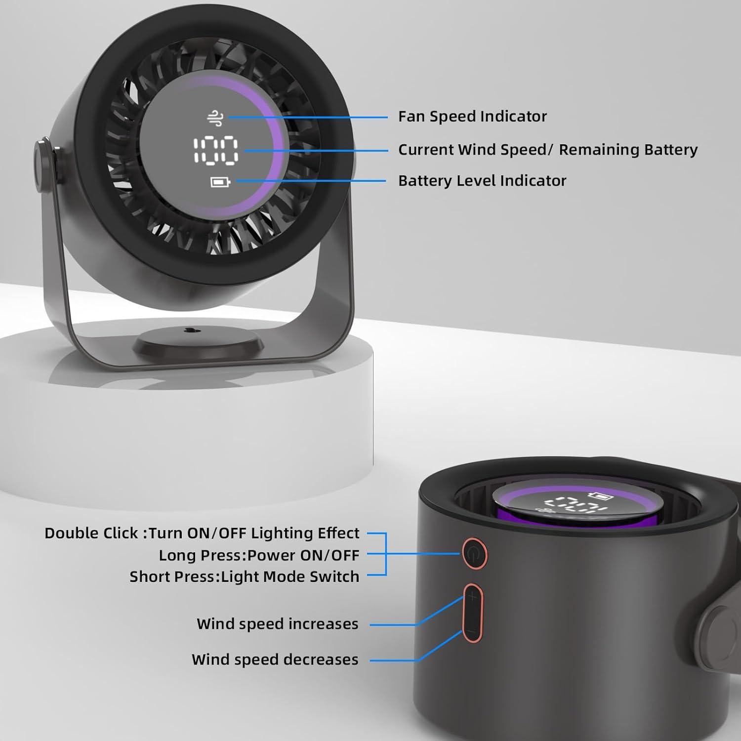 Ventilador de Mesa BETTDOW GFS008 Gris, 100 Velocidades, Silencioso