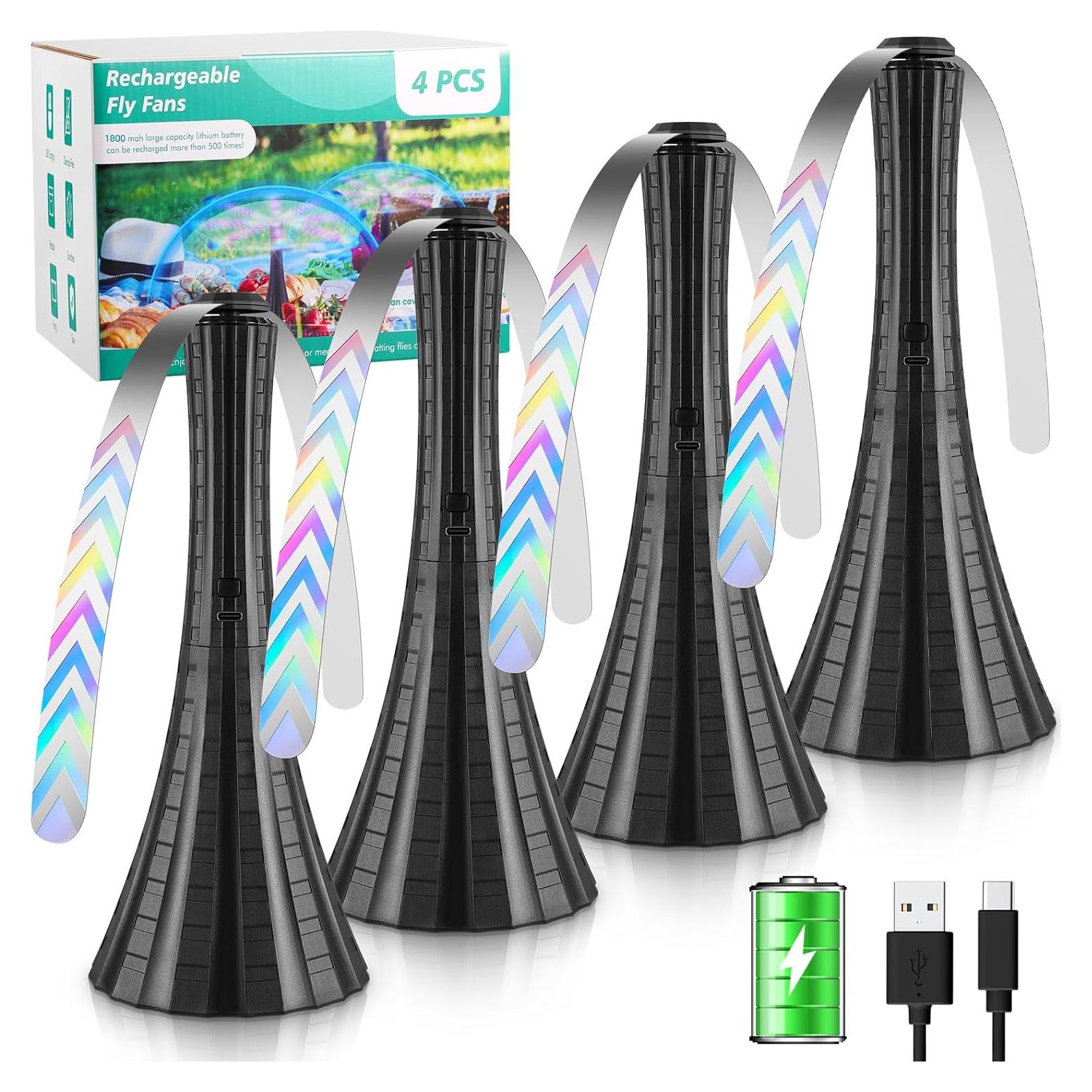 Ventiladores de Moscas Recargables Adawook 4PCS Negro