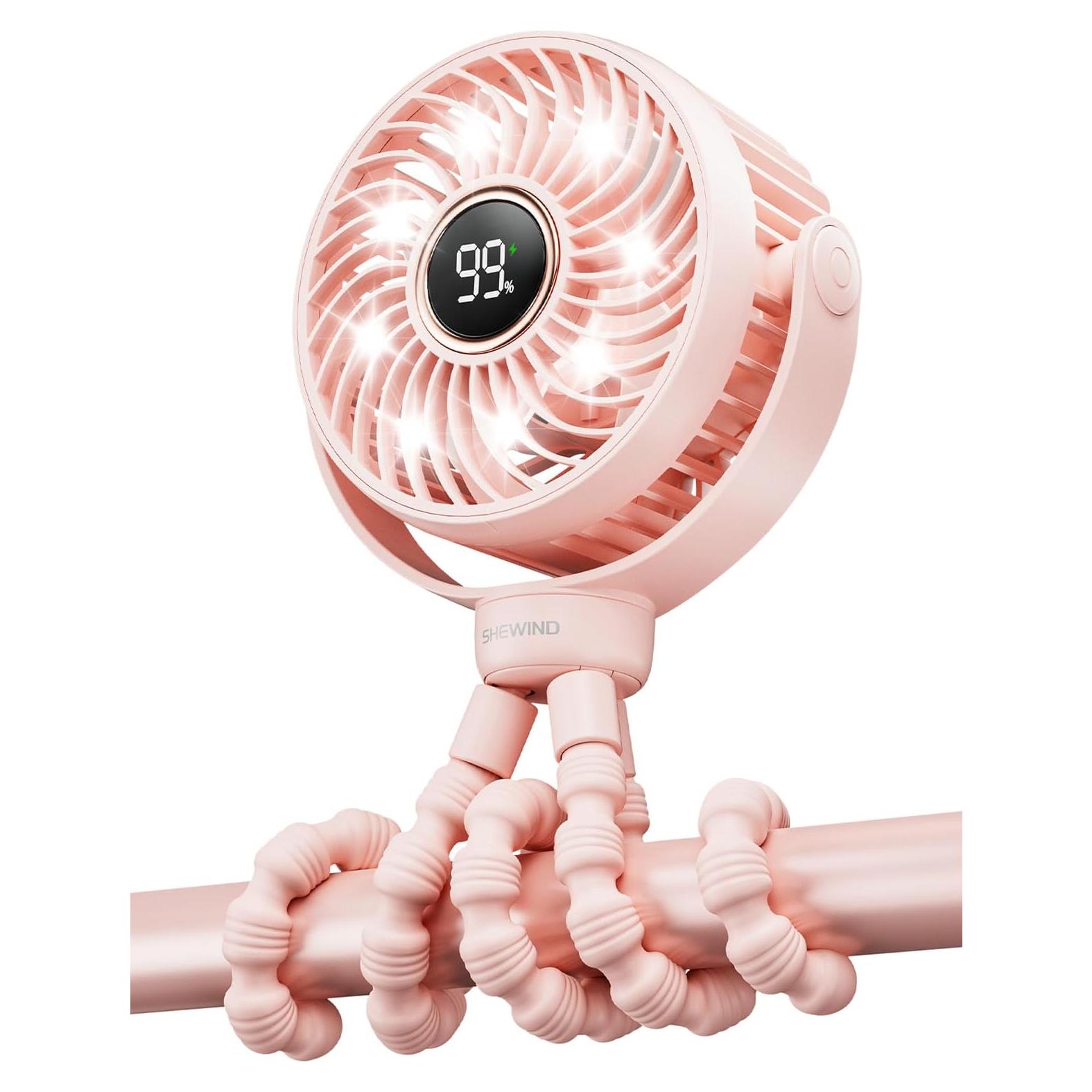 Ventilador de Cochecito SHEWIND S15 Pro Rosa Recargable 4000mAh
