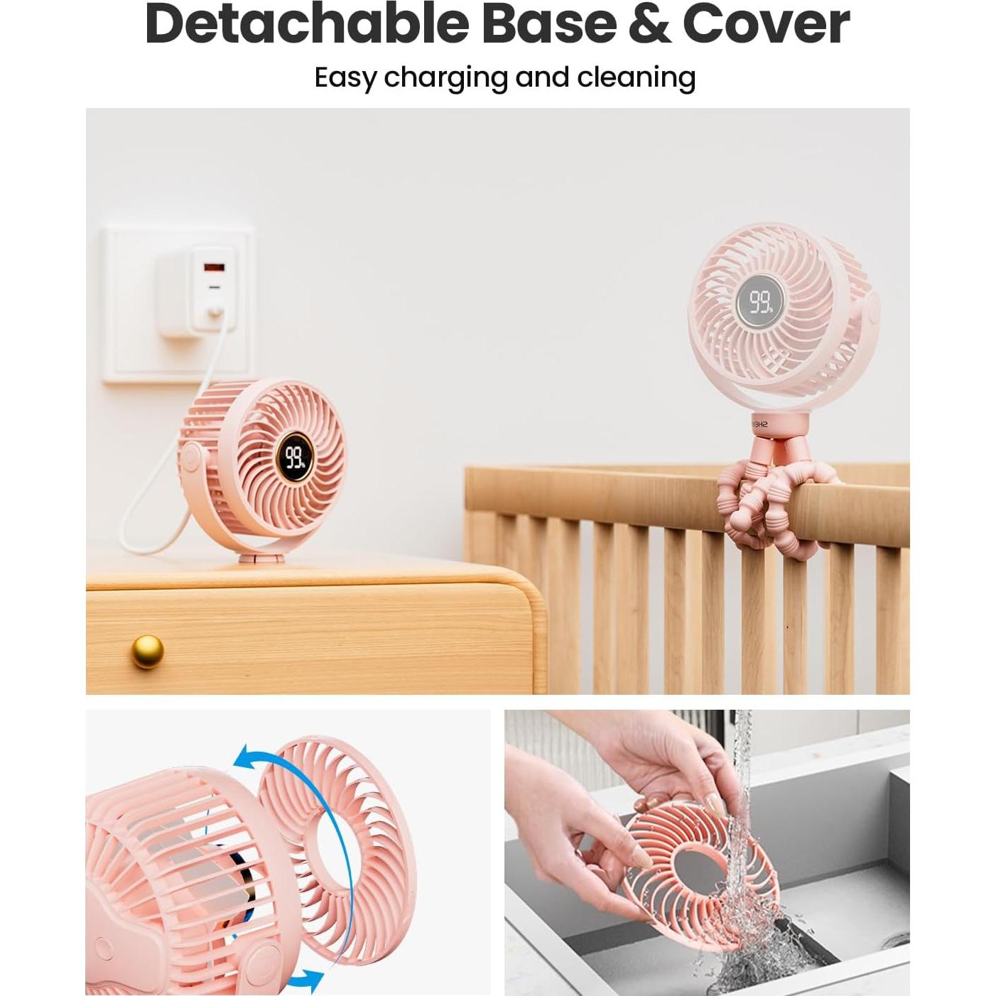 Ventilador de Cochecito SHEWIND S15 Pro Rosa Recargable 4000mAh