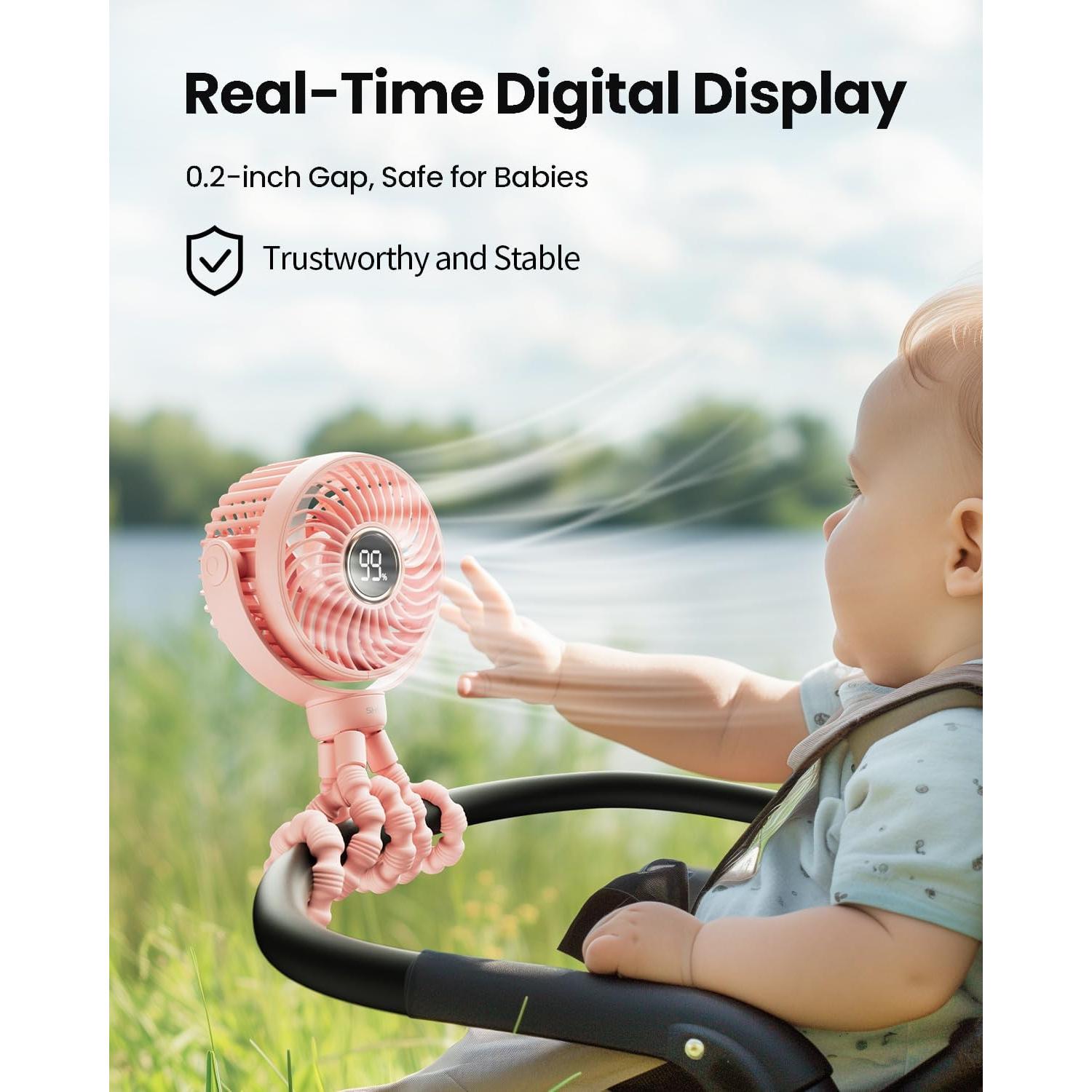 Ventilador de Cochecito SHEWIND S15 Pro Rosa Recargable 4000mAh