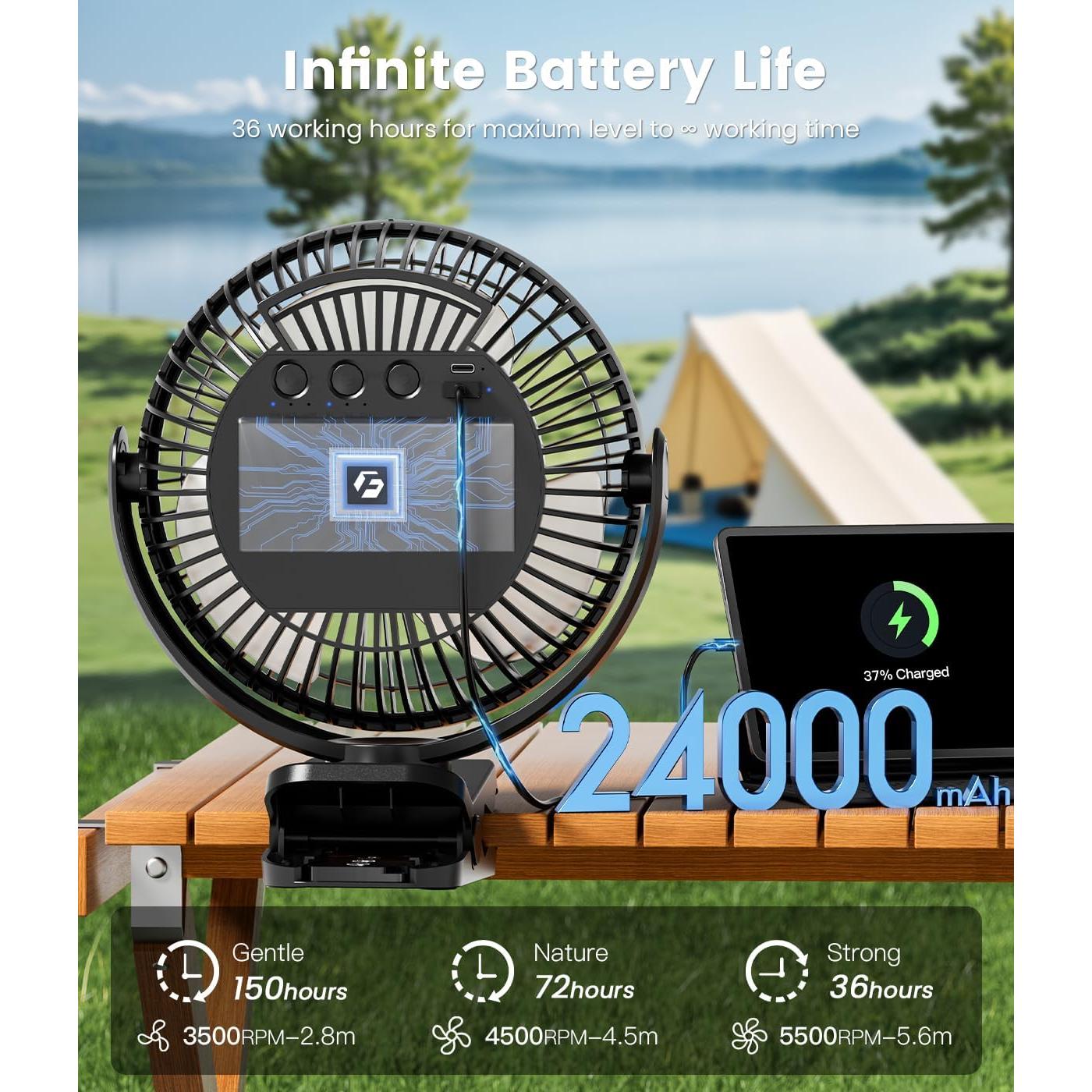 Ventilador Clip Recargable Korbot 24000mAh 8" con Control Remoto