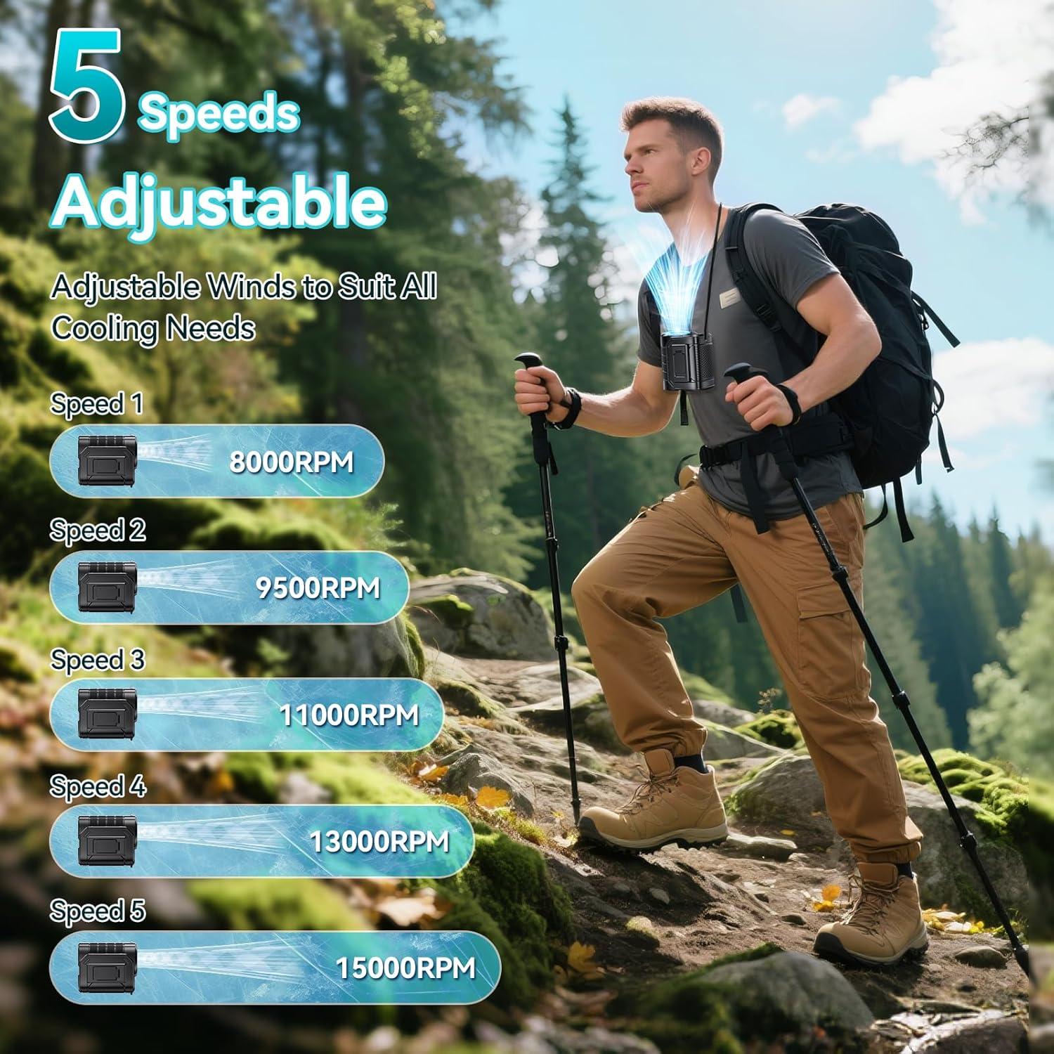 Ventilador de Cintura AHOZEE 10000mAh 5 Velocidades Portátil