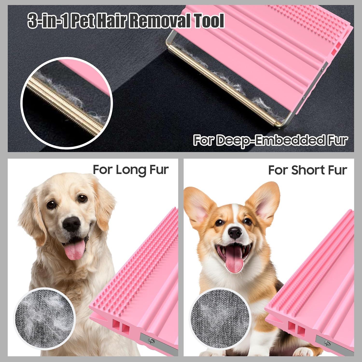 Removedor de Pelo de Mascota SAMFAT Rosa 2-en-1 Reutilizable