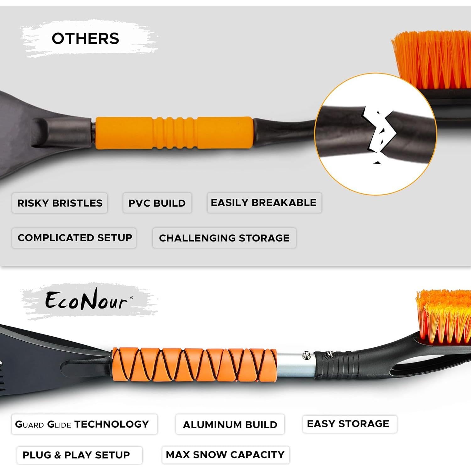 Cepillo de Nieve y Raspador de Hielo EcoNour 27" Naranja - 2 Paquete