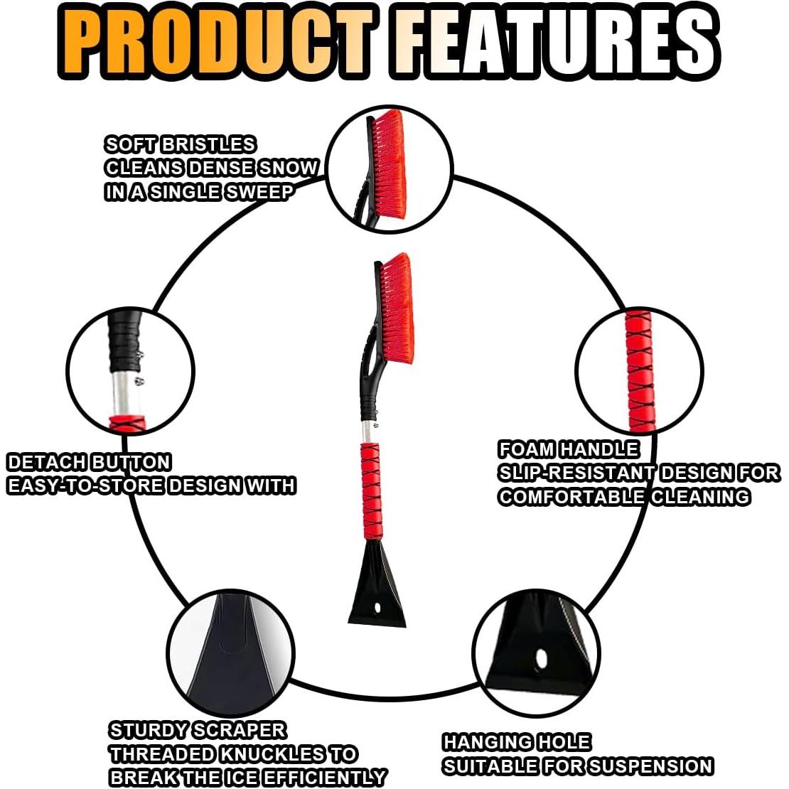 Cepillo de Nieve JOYCOURT 68.5 cm y Raspador de Hielo Rojo