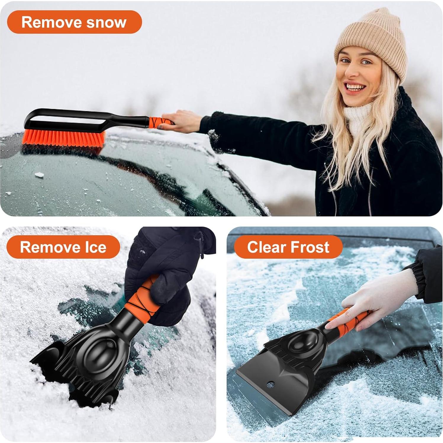 Odoland Cepillo de Nieve y Raspador de Hielo 68cm Naranja