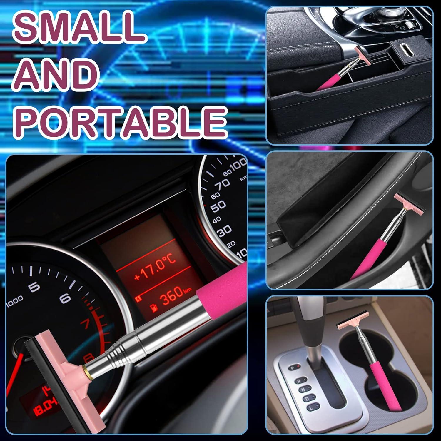 Car Rearview Mirror Wiper, Retractable Window Squeegee, Small Auto Squeegee Cleaner Water Side Mirror Wiper with Telescopic Long Handle, Snow Brush & Ice Scraper Car Accessories Cleaner Tool（Pink）