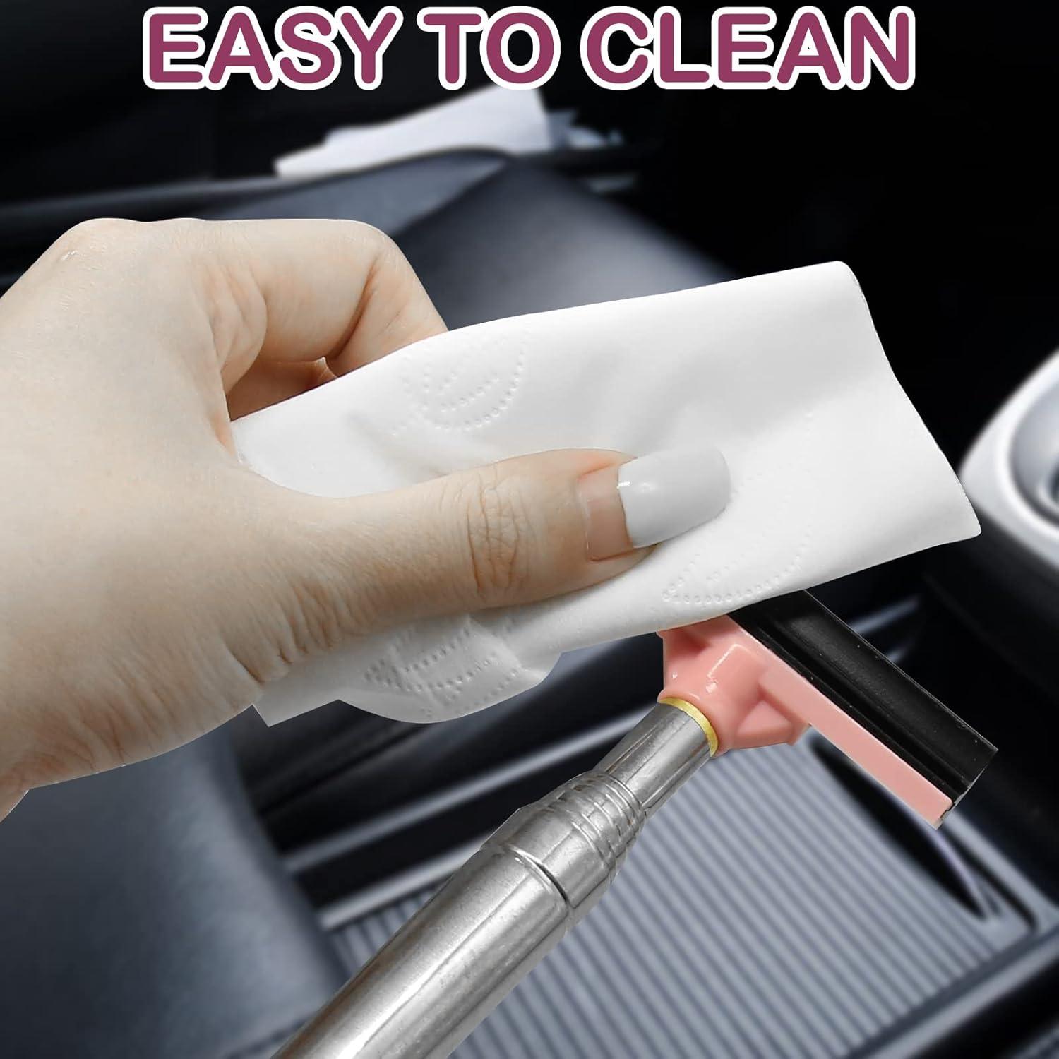 Car Rearview Mirror Wiper, Retractable Window Squeegee, Small Auto Squeegee Cleaner Water Side Mirror Wiper with Telescopic Long Handle, Snow Brush & Ice Scraper Car Accessories Cleaner Tool（Pink）