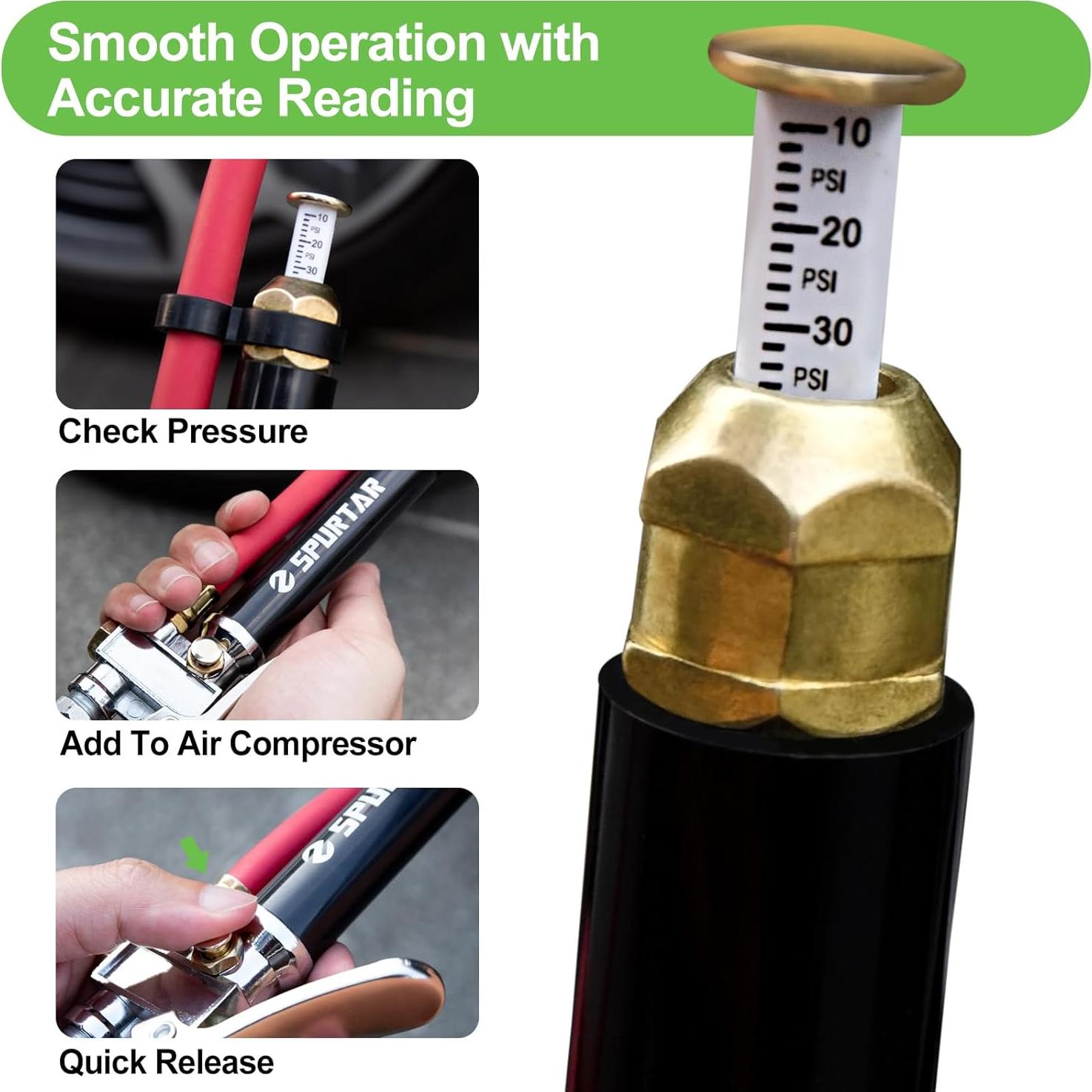 Medidor de Presión de Neumáticos Spurtar 10-120 PSI con Inflador